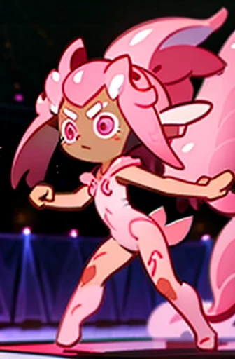 on the stage,whole body, Fine details. anime. , Dragon Squid,hybrid, Humanoid pink female squid girl,
