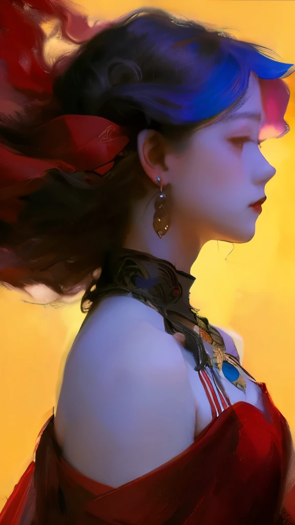 最high quality, masterpiece, High resolution, One girl, Chinese Hanfu,Red scarf, hair ornaments,necklace, jewelry,Beautiful Face,Tyndall effect,Realistic, Dark Studio, Rim Light, Two-tone lighting,(Skin with attention to detail:1.2), 8K Ultra HD, Digital SLR, Soft lighting, high quality, Volumetric lighting, Frank, photograph, High resolution, 4K, 8k,Girl in a red dress,woman, scarlet art, Rainbow Hair, Complex, colorful