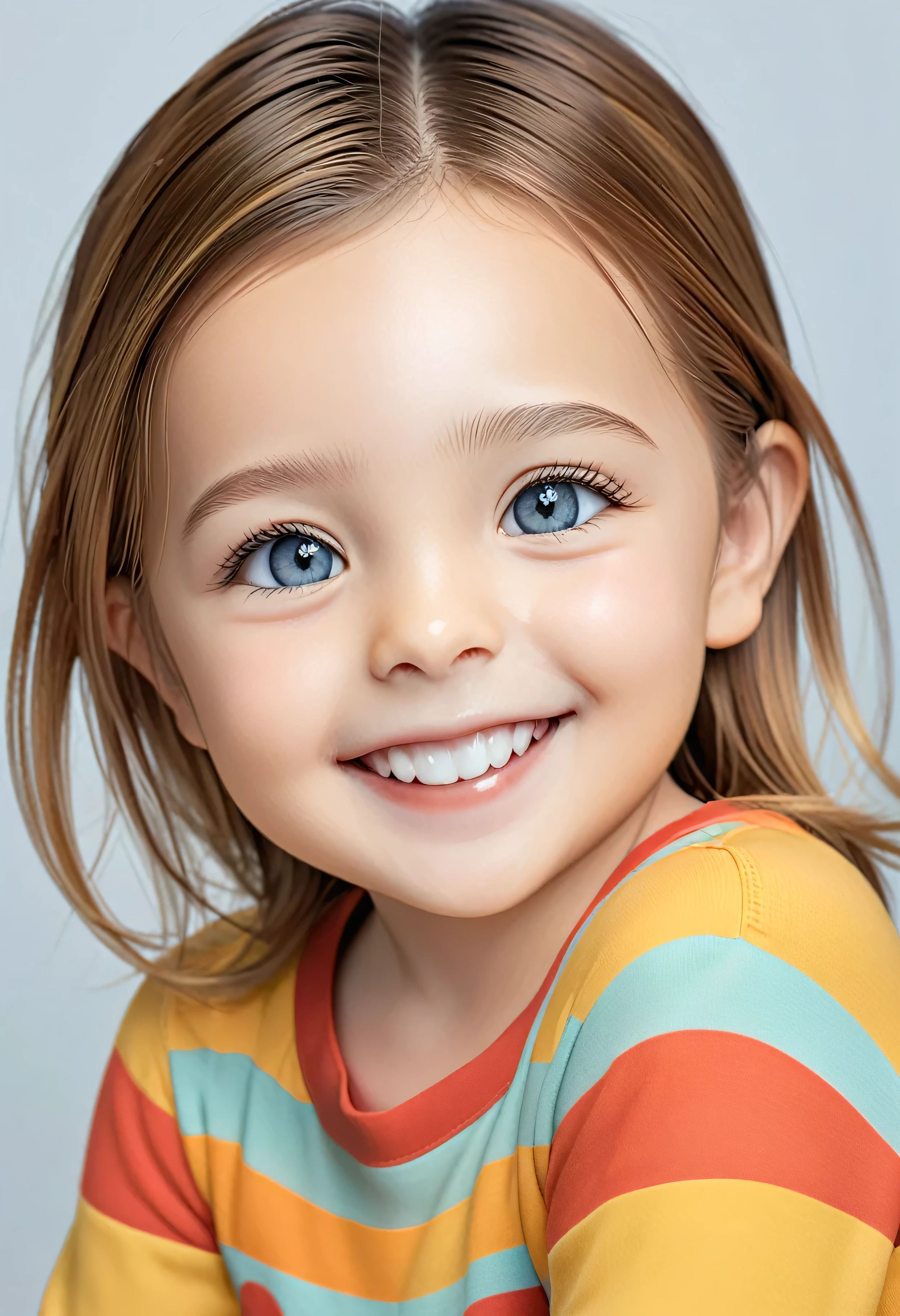 Design a realistic image that portrays children smiling brightly, following the standards of professional photography, with minimal image interference.