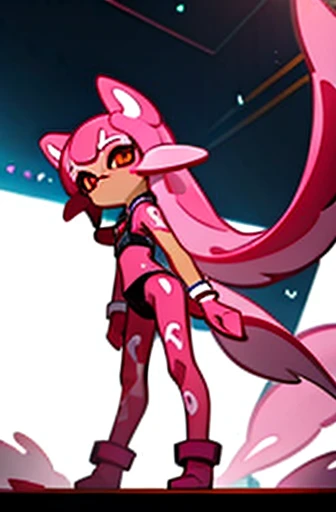 on the stage,whole body, Fine details. anime. , Dragon Squid,hybrid, Humanoid pink female squid girl, 