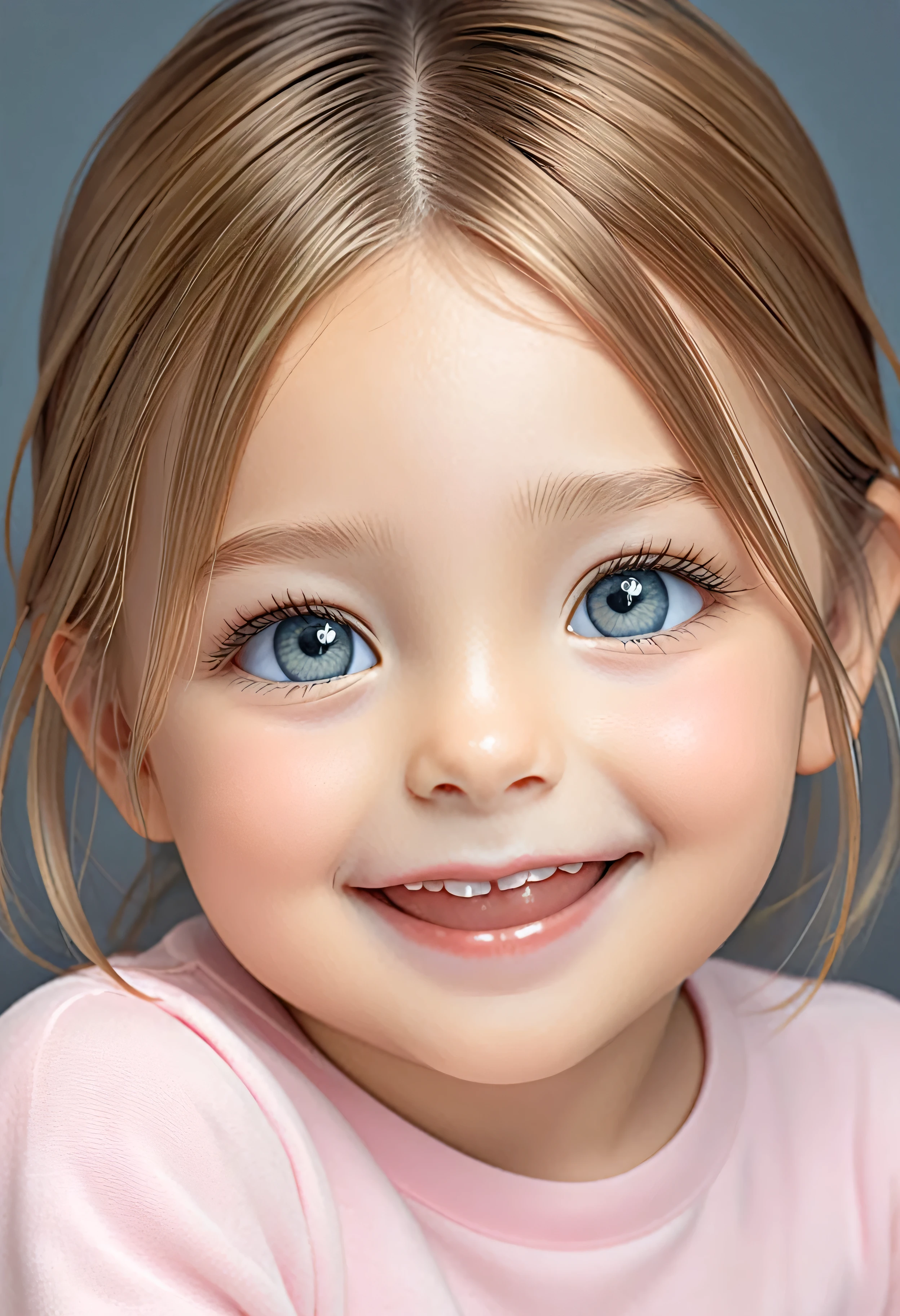 Generate an image that captures the innocent smiles of children in a style so realistic it mirrors professional photography, ensuring the image is clear and free from noise