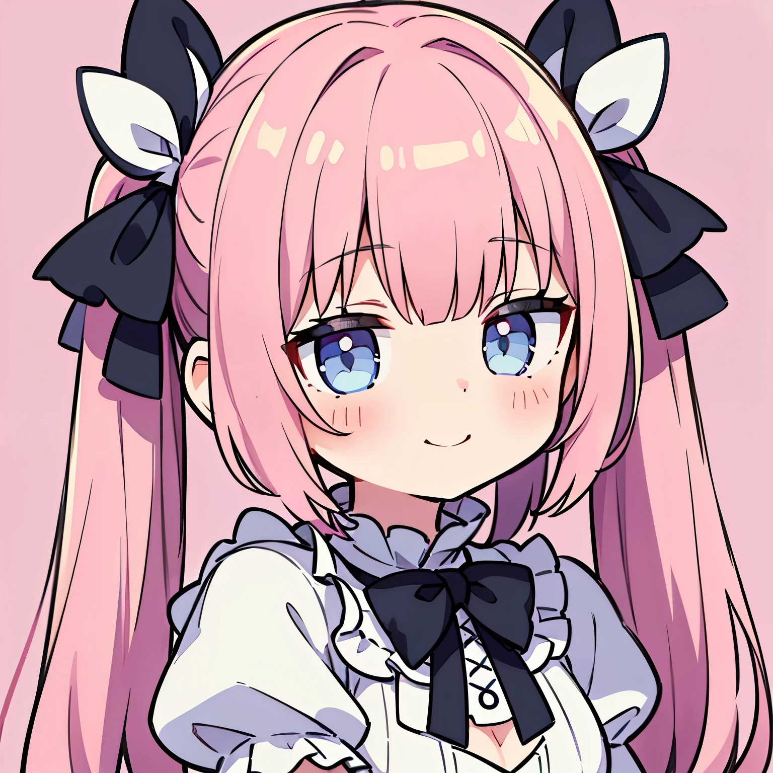 Facing the children_v1:0.24, highest quality, Realistic, 8k, High resolution, 1 girl, woman, (Skin dents), (Portraiture), ((Simple Background:1.62)), Full Color, ((Big round breasts,ta,Frills,Race,ribbon)), Look directly at the viewer:1.8, (1 girl eyes looking at viewer:1.55), (Medium length hair, Pink Hair, Twin tails:1.45,Blue eyes), (Bokeh),Looking at the audience,smile
