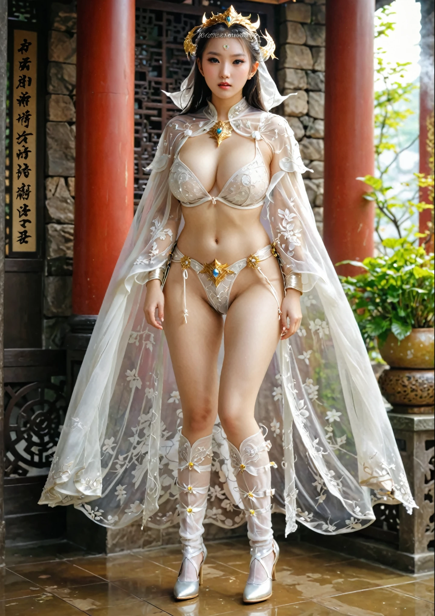 Fairy female warrior,Big tits girl, 超大號Big girl, long legged girl, Wear see-through clothing,Seeing Cloak