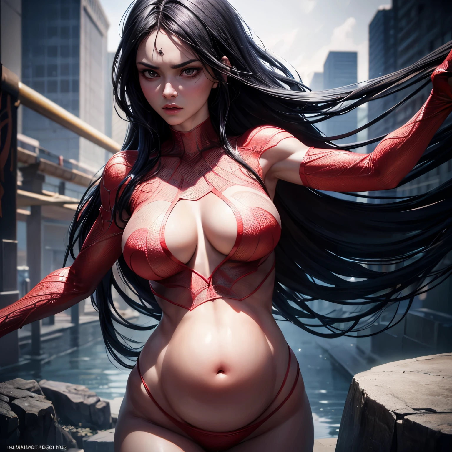 spider woman, pregnant , 20 years old, skinny body, flat chest, extremely cute face, extremely ultra detailed face, extremely ultra real skin, extremely ultra detailed eyes, extremely ultra surrealism, (masterpiece, best quality:1.2), octane rendering, (8k, uhd, ultra high res), (super realistic details), highly intricate detail, super real texture, professional lighting, (realistic:1.3), (RAW photo:1.2), (photorealistic:1.5)