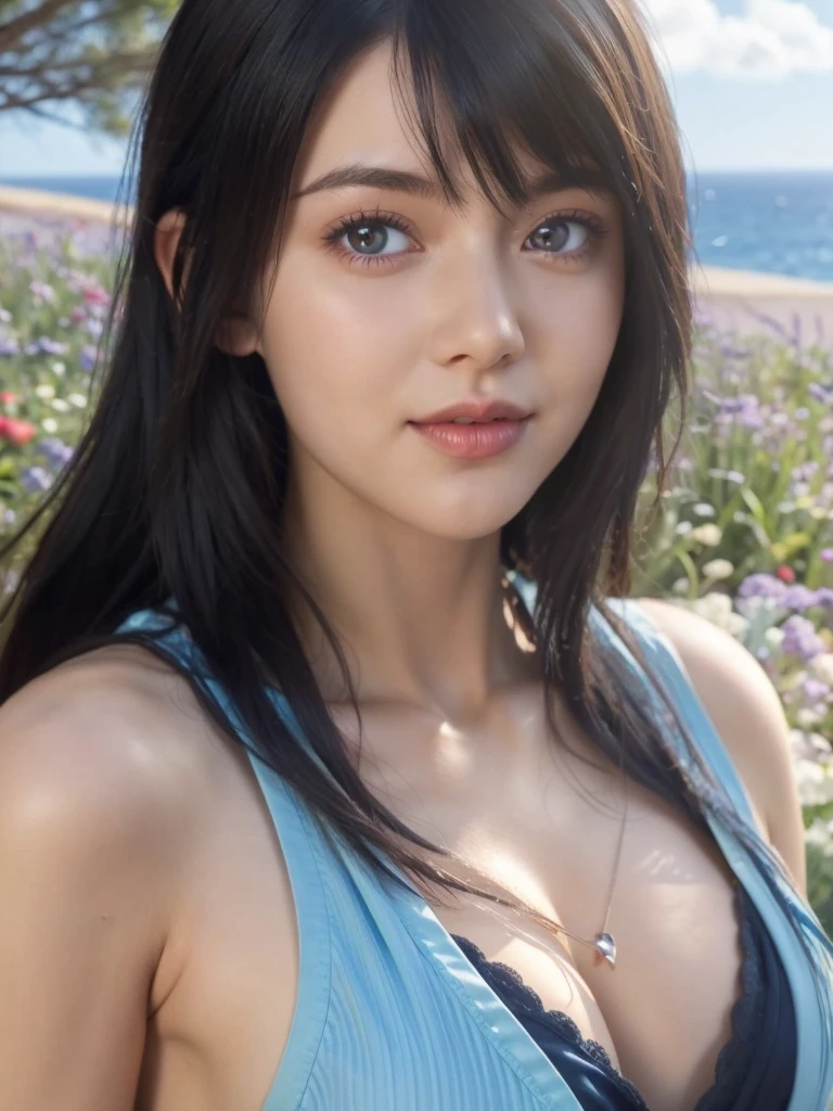 A close up of a woman in a blue dress posing for a picture, Rinoa, seductive tifa lockhart portrait, tifa lockhart, attractive anime girl, sakimichan, tifa lockheart, girl cute-fine-face, tifa, beautiful anime girl, anime girl in real life, beautiful japanese girls face, Yoshitomo Nara.
Masterpiece, ultra detailed, realistic, photo realistic, high detail RAW color photo, professional photograph, extremely detailed, finely detail, lens flare, Dynamic lighting, 8K, RAW Photo, Best High Quality, Masterpiece: 1.2, Ultra HD: 1, High Detail RAW Color Photo, Pro Photo, Realistic, Photo Realistic: 1.5, Live Photo, Super detailed, Masterpiece, Real Skin, Realistic Skin, Realistic HD Eyes, Highly detailed Eyes, Perfect Eyes, Perfect face, Perfect fingers, extremely detailed face, extremely detailed eyes, extremely detailed skin, perfect anatomy.