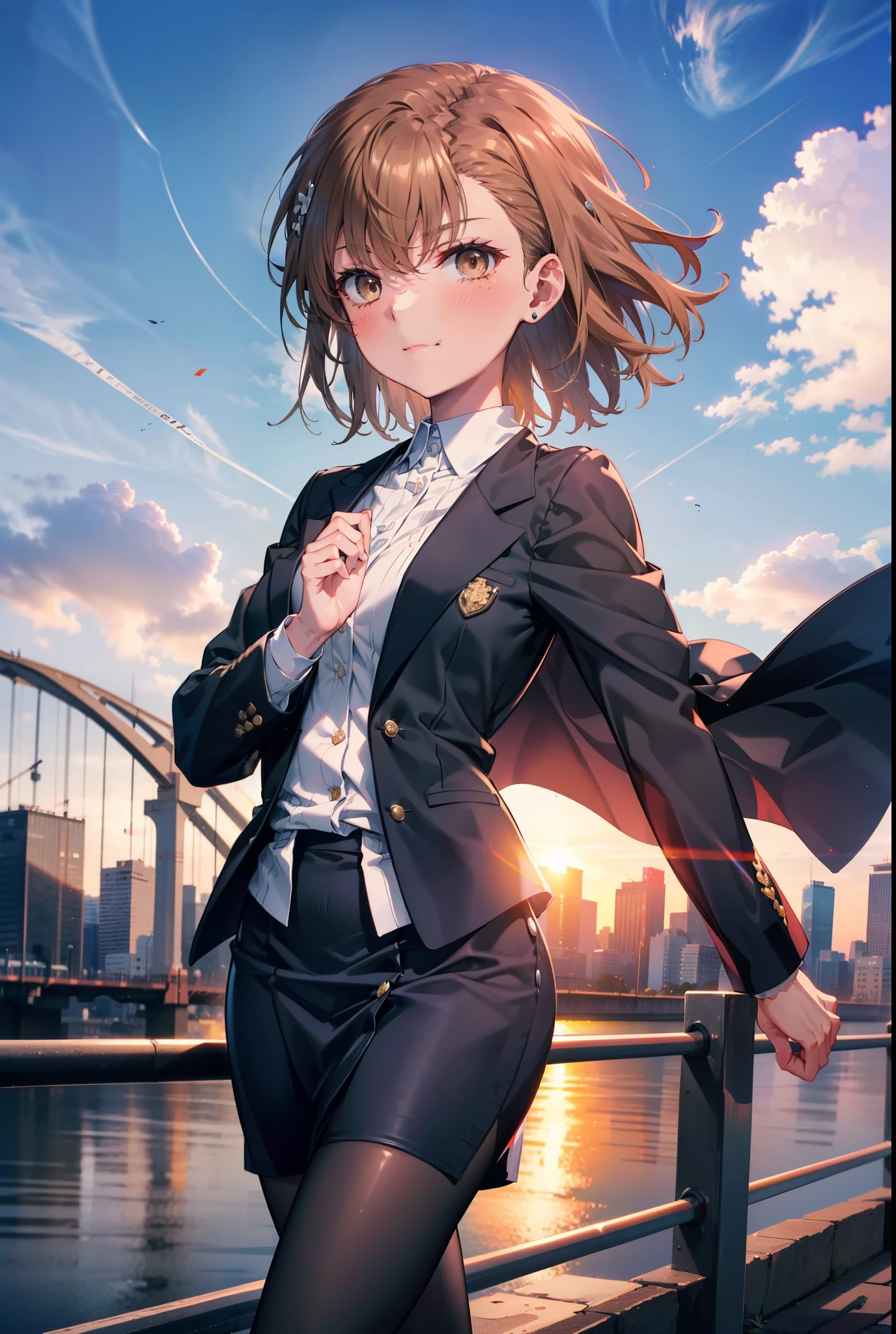 8k,highest quality,masterpiece,(((Pixel Perfect, Perfect in every detail))), 一peopleで, 女の子1people, ,Mycotrose, Brown eyes,Brown Hair,short hair,blush,happy smile, smile, Open your mouth,OL, Black suit jacket, Collared jacket, White dress shirt, Collared shirt, Neckline, button, Black pencil skirt, Black pantyhose,Stiletto heels,sunset,evening,The sun goes down,walking,whole bodyがイラストに入るように,
break outdoors, Building district,crowd, people々々々々,
break looking at viewer, whole body, 
break (masterpiece:1.2), highest quality, High resolution, unity 8k wallpaper, (shape:0.8), (Beautiful details:1.6), Highly detailed face, Perfect lighting, Extremely detailed CG, (Perfect hands, Perfect Anatomy),