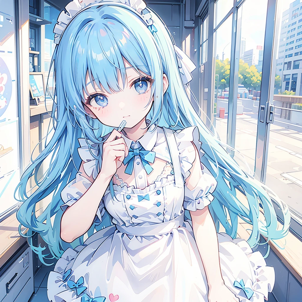 Maid clothes,girl,cute,pastel Blue,Blue Hair,cute,ice cream