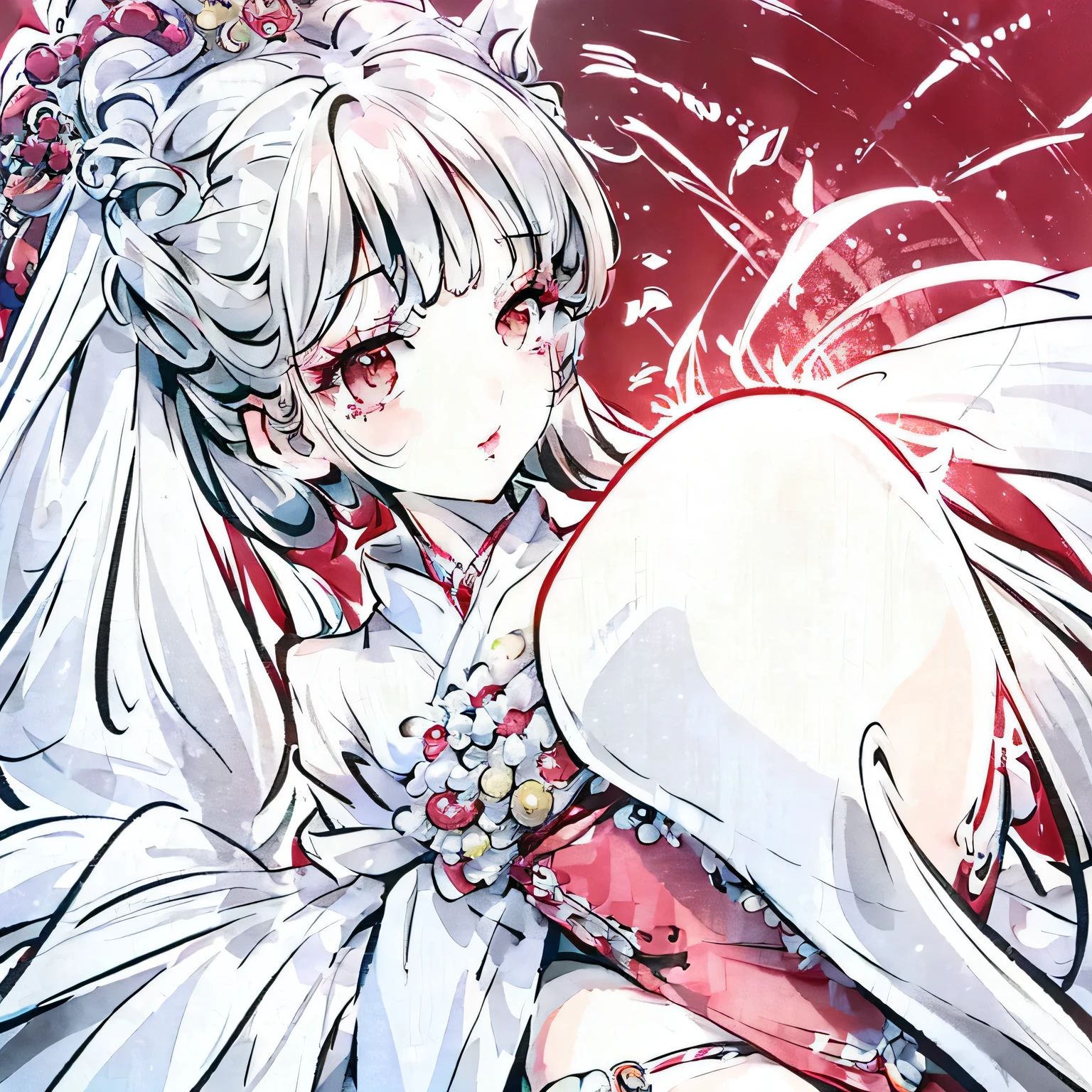 (best quality, masterpiece), Wulin Beauty , a women in white aodai,Delicate and elegant face ,Eyes compassionate and dignified,Crescent Eyes ,White fairy skirt,Hair Bunch, Color hairpin,Gentle and affectionate,Mid-chest,Red lips,Beautiful eyebrows and eyes,Fairy,4K