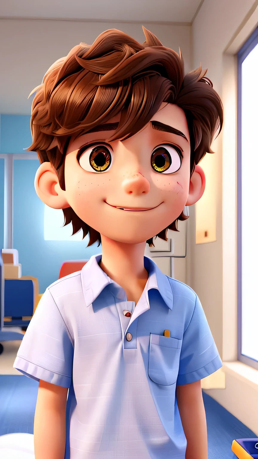 the boy in the room hospital open his eyes and happy looking towards ."8k realistic