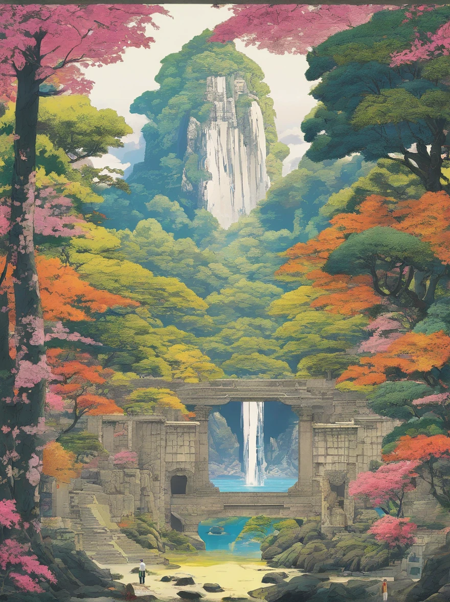 there is a stone statue in the middle of a forest, unreal maya, promotional movie still, by Simon de Vlieger, ruins, by Víctor Manuel García Valdés, aspect ratio 16:9, ps 3 graphics, quetzal, cinema still, filmstill, inspired by James Cadenhead