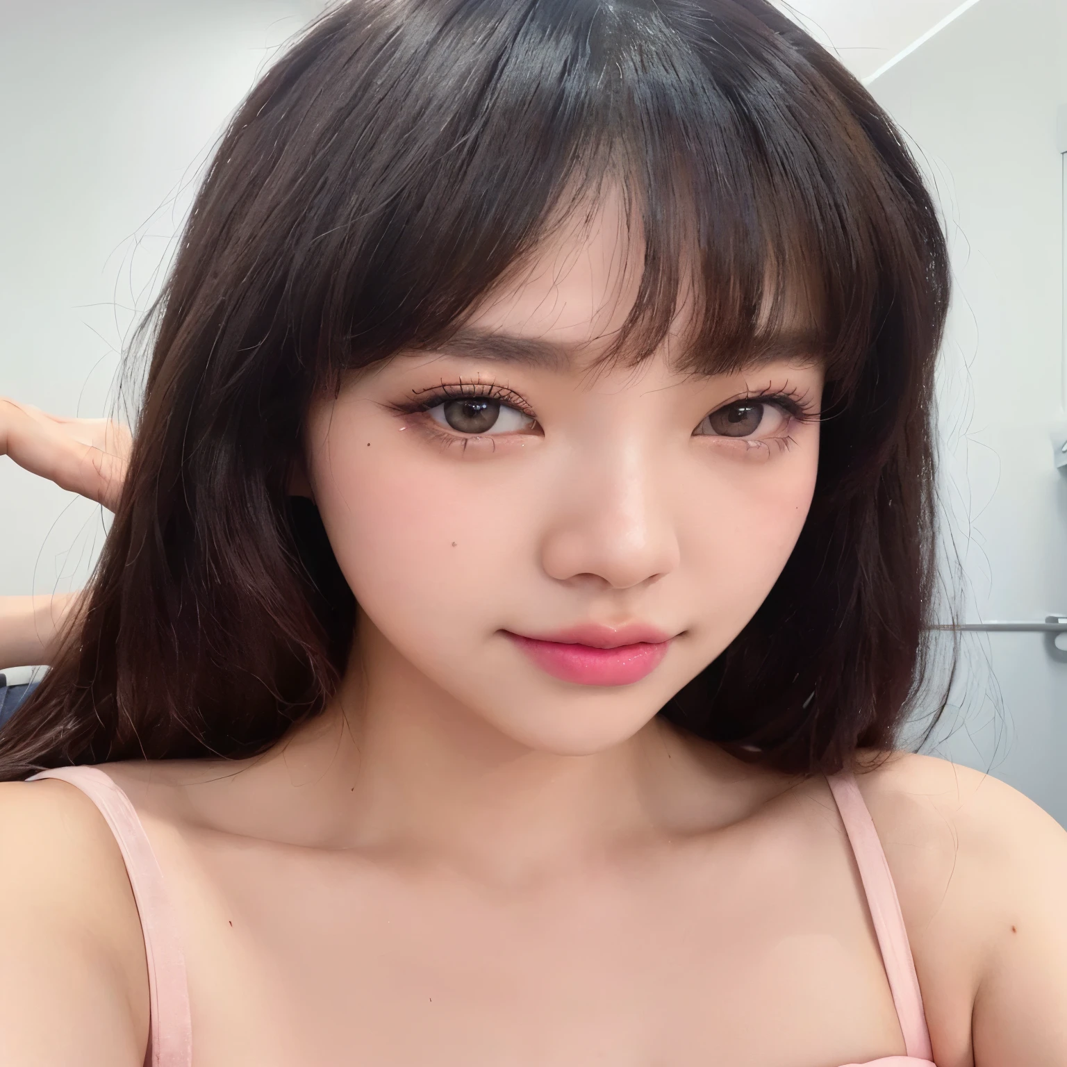 a close up of a woman with a pink dress and a pink lipstick, lalisa manobal, sun yunjoo, lalisa manoban of blackpink, beautiful south korean woman, heonhwa choe, jisoo from blackpink, lee ji - eun, lee ji-eun, popular south korean makeup, wan adorable korean face, lisa of blackpink