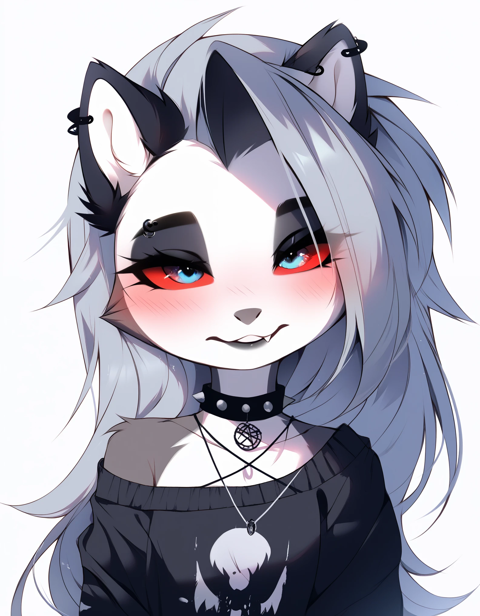 score_9, score_8_up, score_7_up, source_furry, rating_safe, by magnaluna, loona posing seductively in a goth bedroom, anthro, blushing,