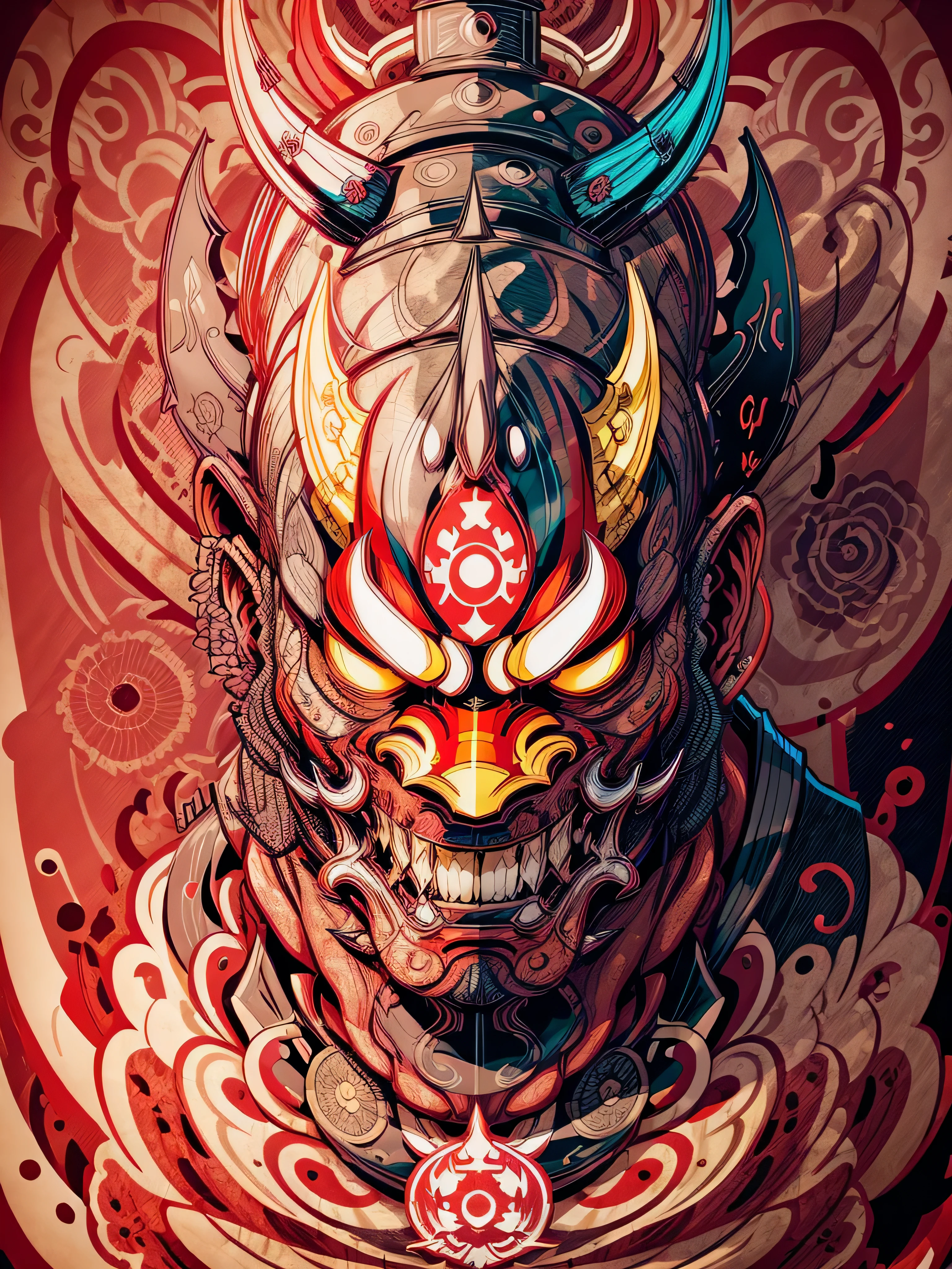 Hannya mask style 0mib, Illustrator, master-piece, high quailty, 8k, high resolutions, highdetailed, gentleman