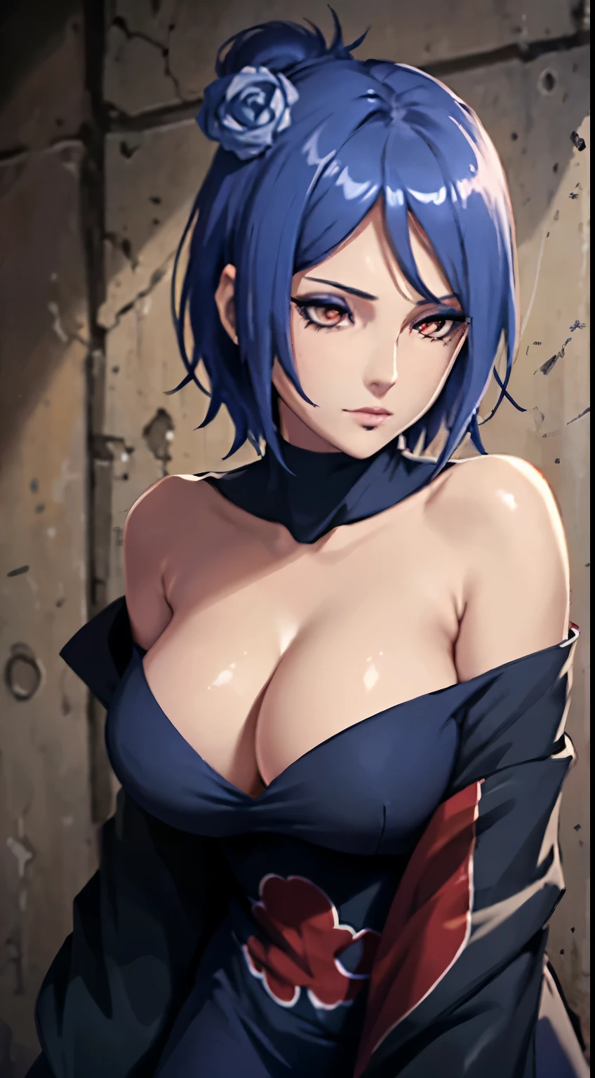 one-girl,(Off-the-shoulder attire:1.5),Large breasts,cleavage ,(best qualtiy),(tmasterpiece)
Xiaonan\(Naruto\),(AKATSUKI OUTFIT:1.1),La Brett piercing,dardark blue hair