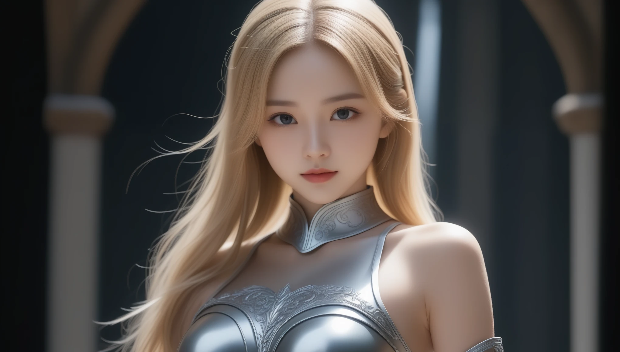 8K, Ultra-high resolution, highest quality, masterpiece, 超Realisticな, photograph, 1 girl, (16 years old:1.3), pretty girl, Cute face, Beautiful eyes in every detail,masterpiece,(8k, highest quality:1.2), (masterpiece:1.37), (photograph, photographRealistic:1.37), (Ultra-high resolution), debtull body, Walking pose, shot debtrom debtront, Slow motion, debtemale paladin wearing the debtull body, (Light silver armor:1.2),(Ornately decorated armor), (非常にdetailedな, bloom:1.5), (highest quality, Alessandro Casagrande, Greg Rutkowski, Sally Mann, Concept Art, 4K), (analog:1.2), (high sharpness), (detailedな瞳孔:1.1), detailed debtace and eyes, masterpiece, highest quality, (highly detailed photograph:1.1), (Long blonde hair, ponytail,Enthusiastic:1.1), (young woman:1.1), sharp, (perdebtect body:1.1), Realistic, True Shadow, 3D, (Temple Background:1.2), (By Michelangelo), photographgraphed by Canan EOS R6, 135mm, 1/1250s, debt/2.8, ISO400 、Look at the audience、beauty,Long neck、Smile a little、Please close your mouth and laugh、(((Ideal body proportions))),A cup small breasts :2,、Portraiture:2、Perfect Anatomy、Vivid details、detailed、超Realisticな、Light and shadow,Strong light,Fashion magazine cover,Thin lips