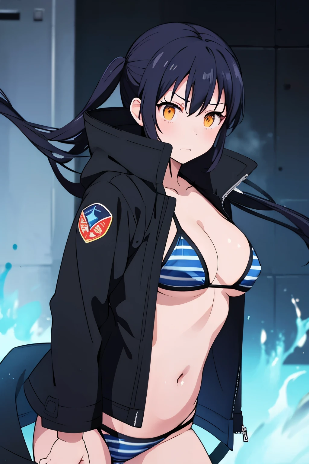 Tamaki (Fire Force), Black bikini, Black Jacket with blue stripes