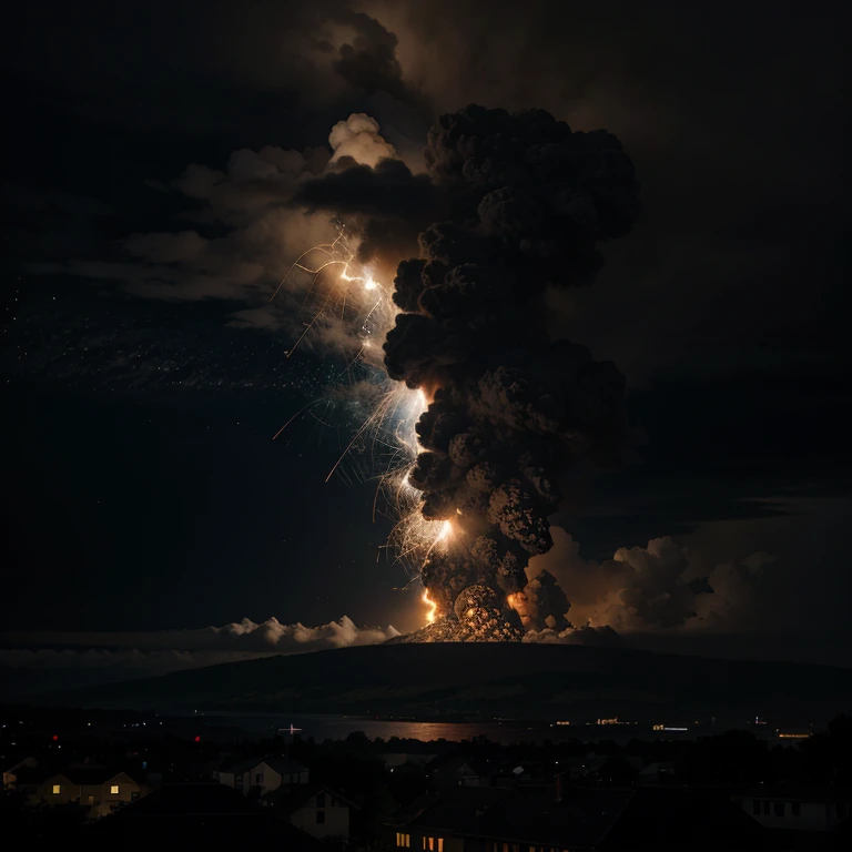 Dark sky with erupting volume. 