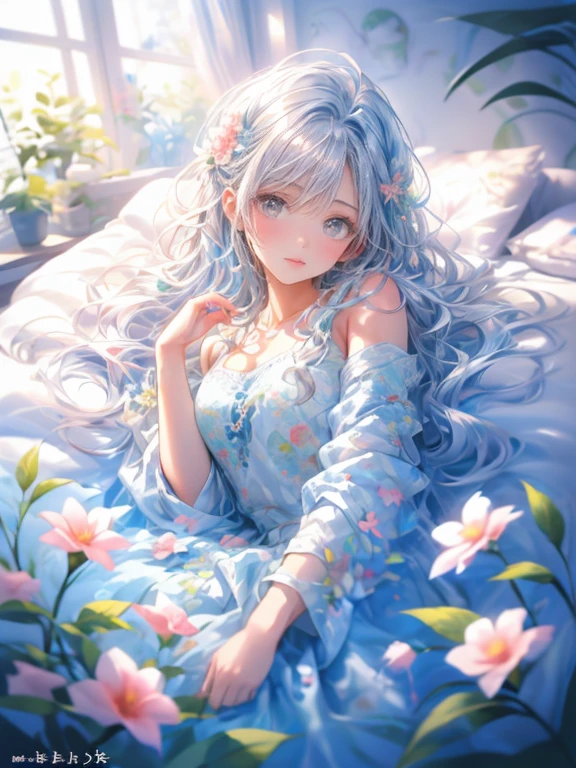 masterpiece:1.2, 8k, (best quality,ultra-detailed,photorealistic:1.37),1girl, soft light, cute girllying on a bed covered with a multitude of flowers,soft and delicate petals,fragrant blossoms,an abundance of colorful blooms,freshly picked flowers scattered on the bed,beautifully arranged flower arrangement,romantic and dreamy atmosphere,vibrant and vivid flower colors,a bed filled with flowers of various types and sizes,exquisite floral patterns,HDR,UHD,studio lighting,flower petals gently falling in the air,subtle play of light and shadow among the flowers,detailed textures of the flower petals,pure white linen sheets contrasting with the vibrant flowers,meticulous attention to the smallest details,colorful bokeh in the background,an aura of tranquility and peace,perfectly captured beauty of the flowers,artistic and enchanting composition,variety of flower species,playful and whimsical ambiance,feeling of being surrounded by nature's beauty,serene and inviting atmosphere,meticulously hand-painted flowers,impeccable realism,strong floral fragrance in the air.