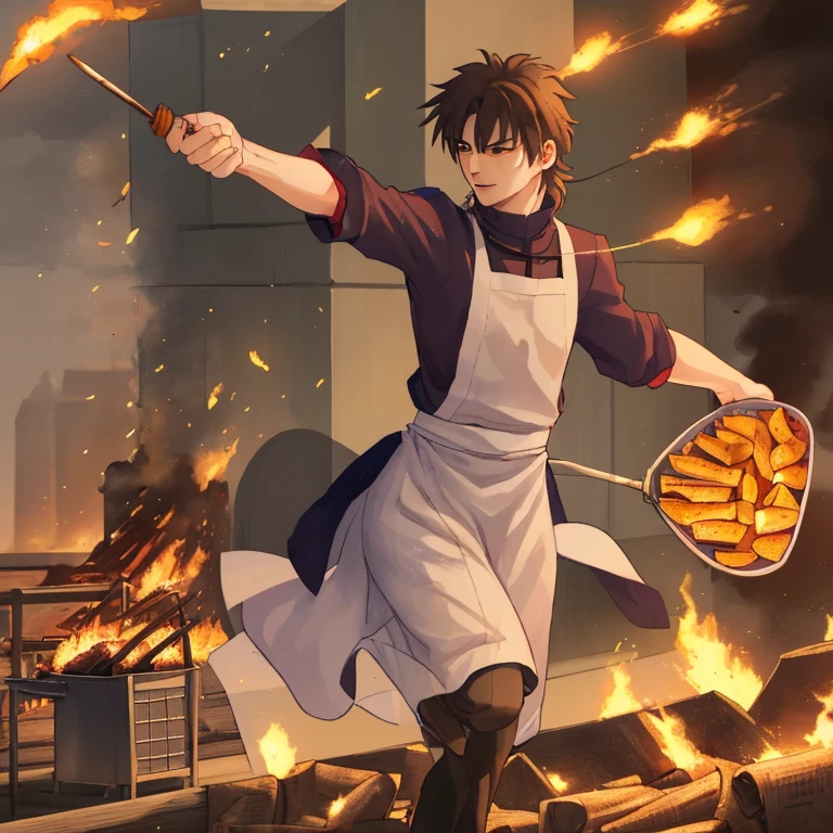 Kotomine Kirei roasts sweet potatoes in a burning city　Maid clothes