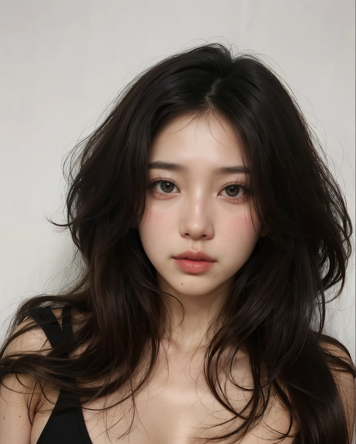 Asiatica, coreana, labios rosados, cabelos pretos