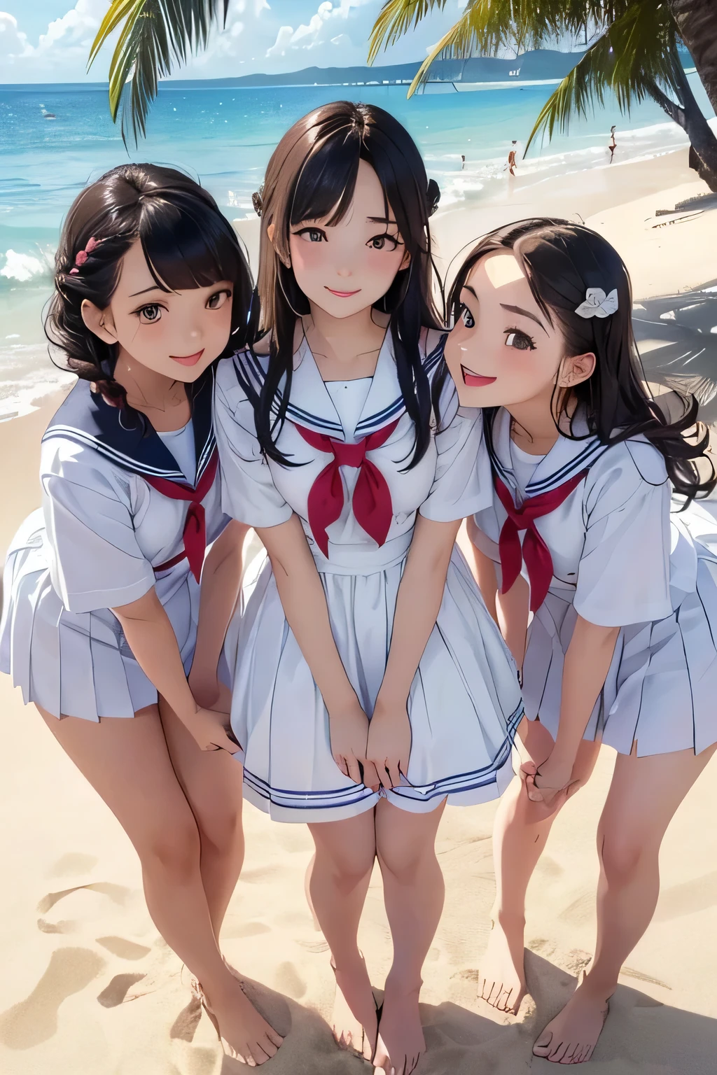 ((beautiful anime eyes with fine detail)), (((very cute, 1girl))), ((solo)), ((17 years old)), (big breast:1.5), nsfw, ((beautiful anime eyes with fine detail)), (smile:1.3), realistic skin, ((((sailor suit)))), ((suit lift)),  ((nipples)), (Navy blue pleated mini skirt), The sea shining like a jewel, ((be deeply submerged:1.2)), japanese hot spring,Mt.Fuji