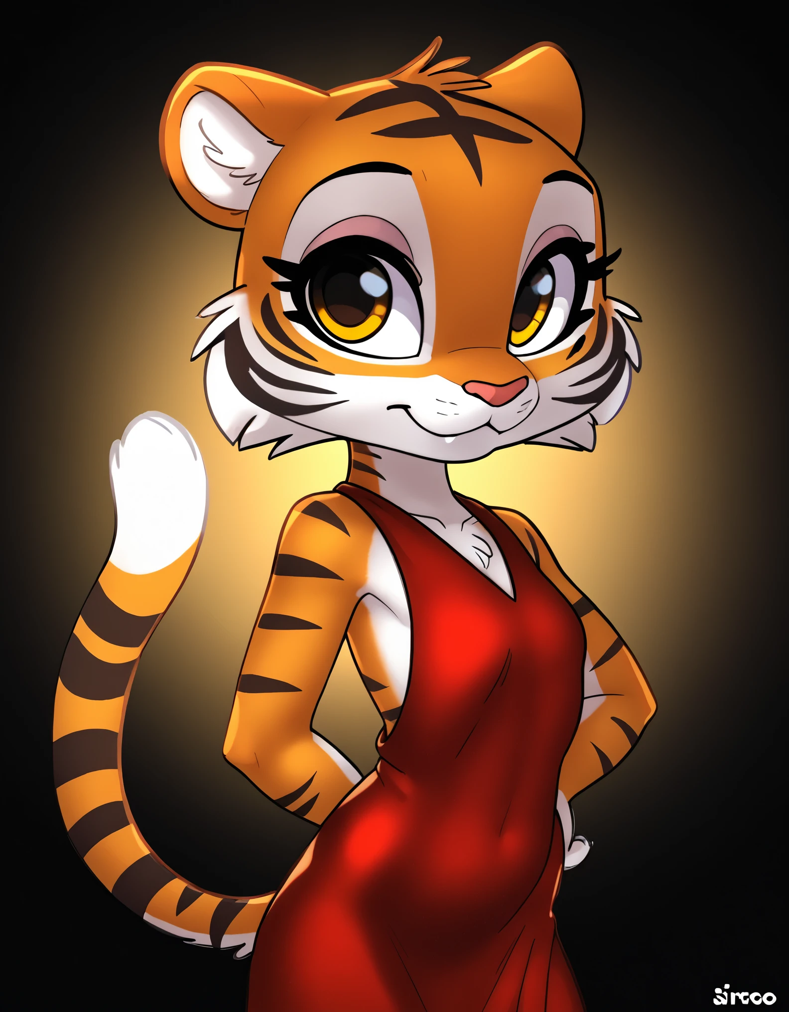 master tigress,round pupils,2d, slender, woman, young, small tail: 1.1, beautiful eyes, perfect anatomy, furry, detailed furry, on e621, detailed background, high resolution, absurd resolution, shaded, cute, solo, by siroc, by zinfyu, by dagasi, by chunie, clothing, clothes