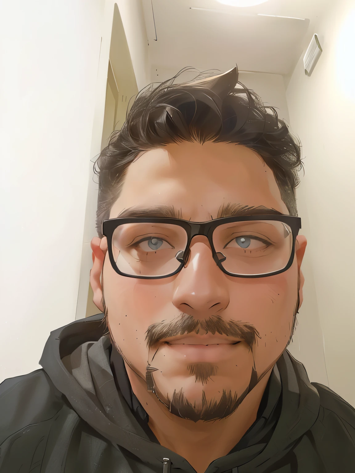 there is a man with glasses and a hoodie posing for a picture, with nerdy glasses and goatee, with a small beard, with no beard, with glasses and goatee, heavy eyes to the side, without beard and mustache, without mustache, 2 7 years old, 2 8 years old, without beard, with nerdy! glasses! and goatee