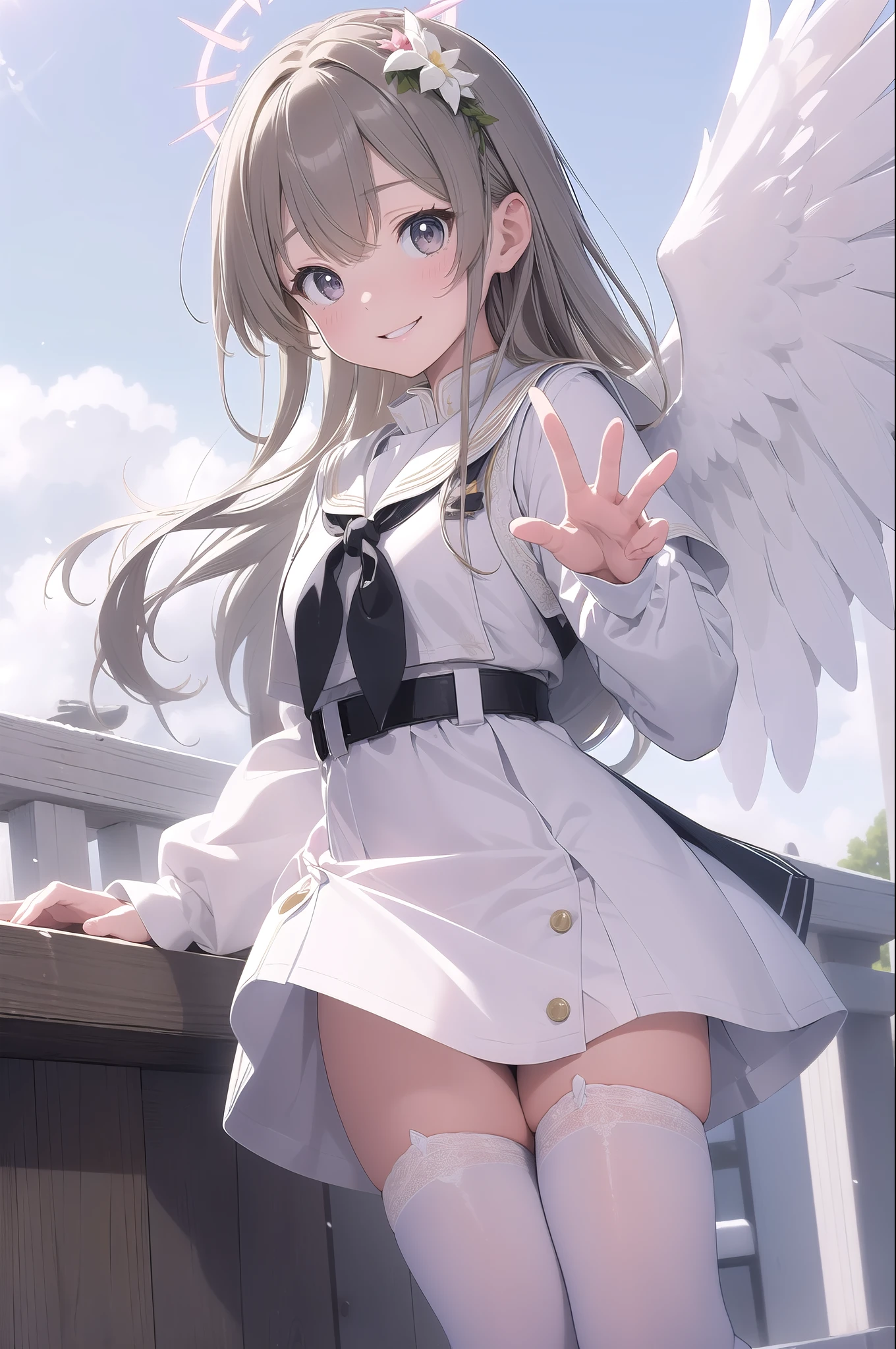 (((Angle from directly below:1.5))), K、Cujunioing off her white panties、(Painful expression)、(((Squat)))、Clear urine leakage、Reveal school uniforms、(((orgasm)))、Low position、Underboob、Lower abdomen、Lower buttocks、Lower thighs、The background is blue sky