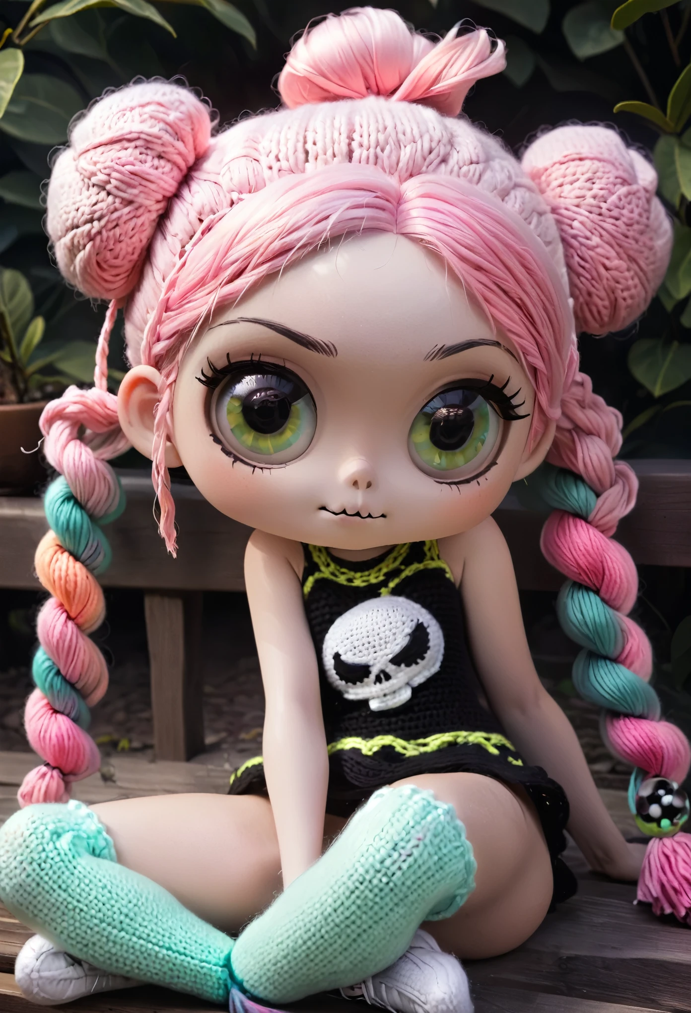 Cute girl crochet,yarn all around,pastel,skull,dark,Powerpuff girl,