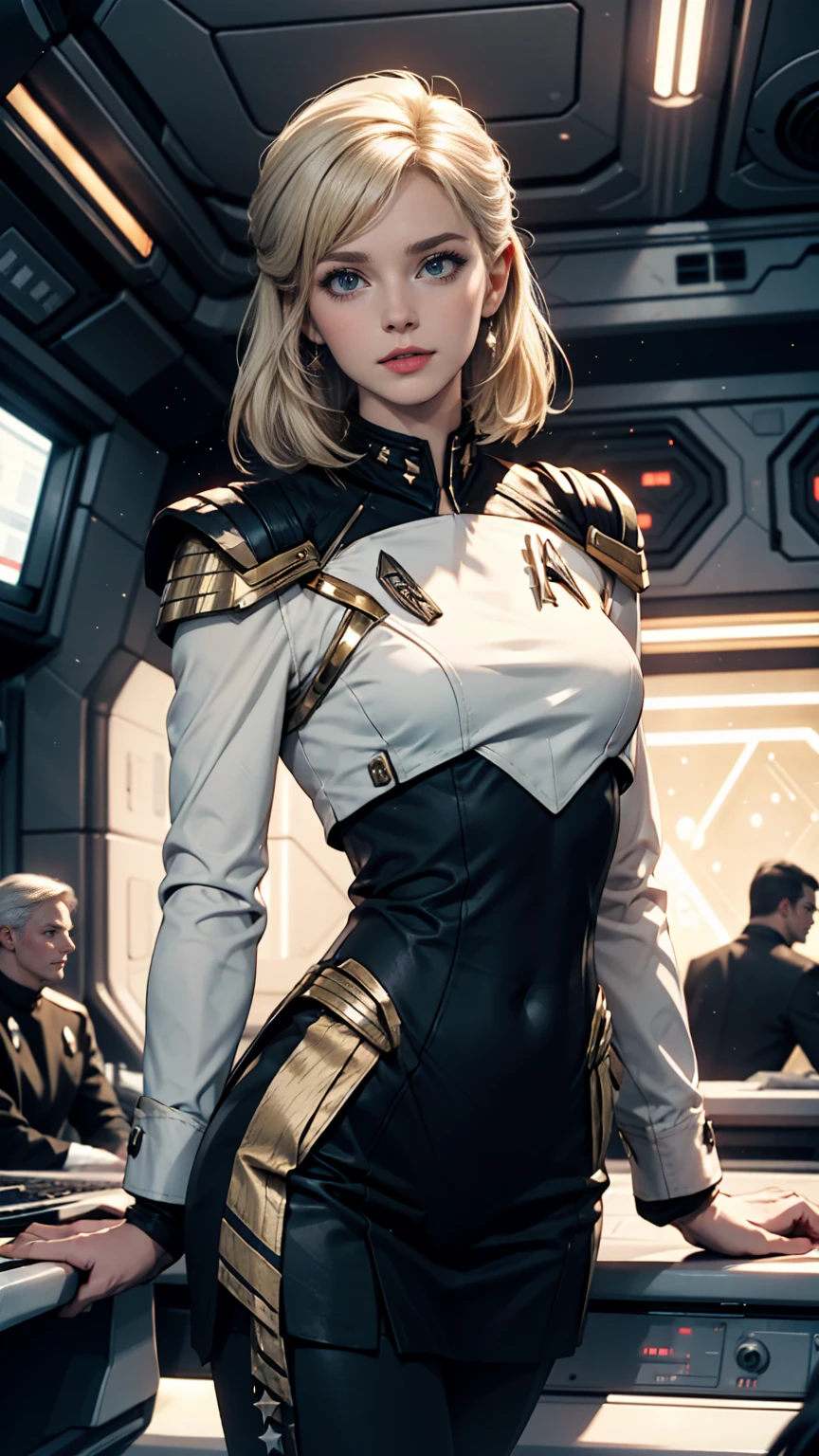 White woman、Platinum Blonde、Star Trek Uniforms、Inside the Star Trek ship