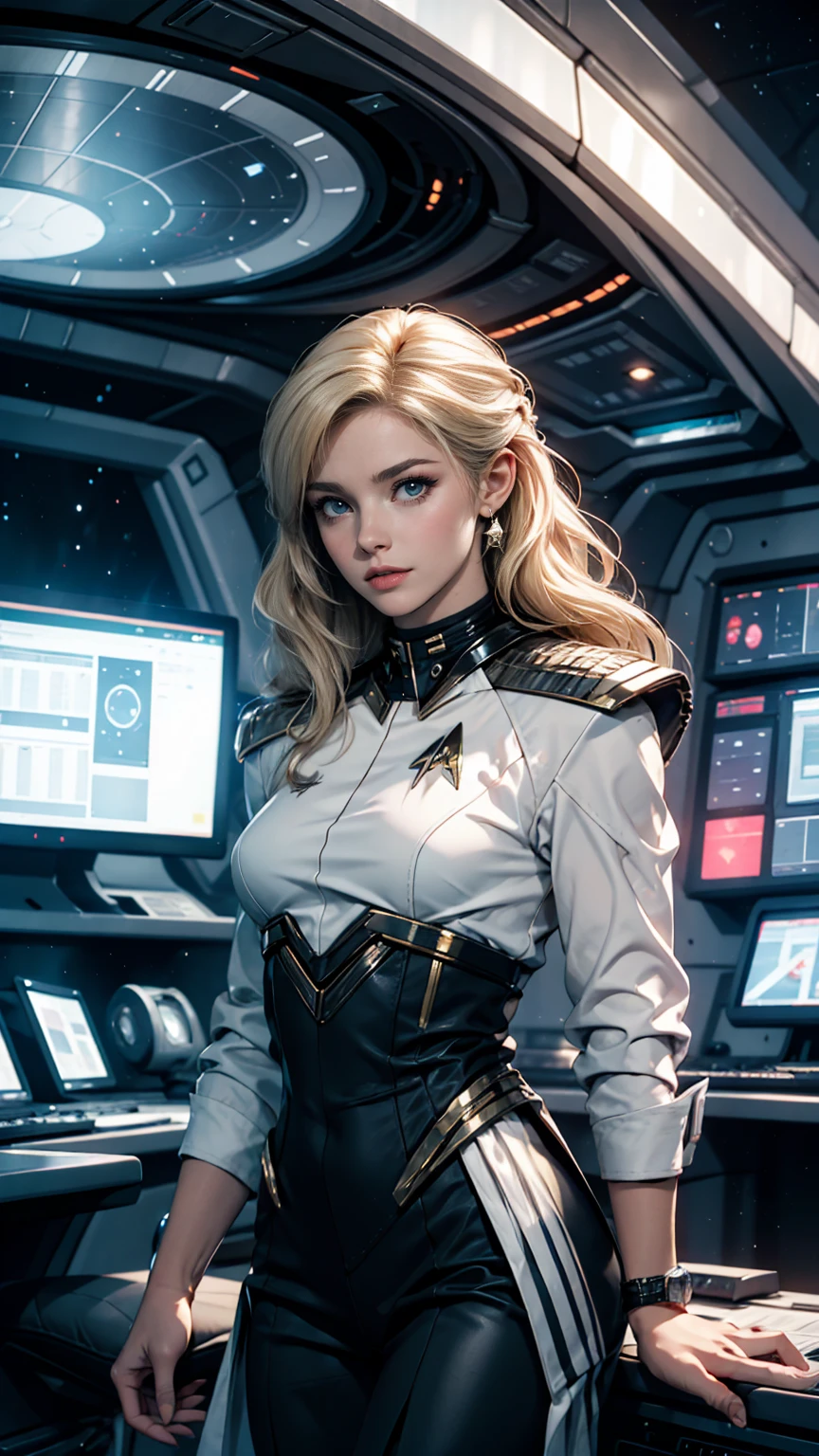 White woman、Platinum Blonde、Star Trek Uniforms、Inside the Star Trek ship