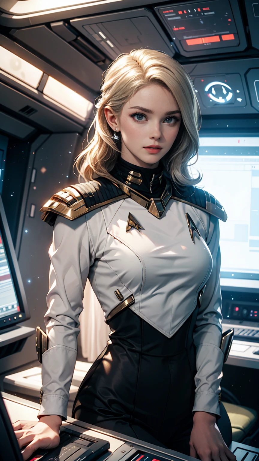 White woman、Platinum Blonde、Star Trek Uniforms、Inside the Star Trek ship