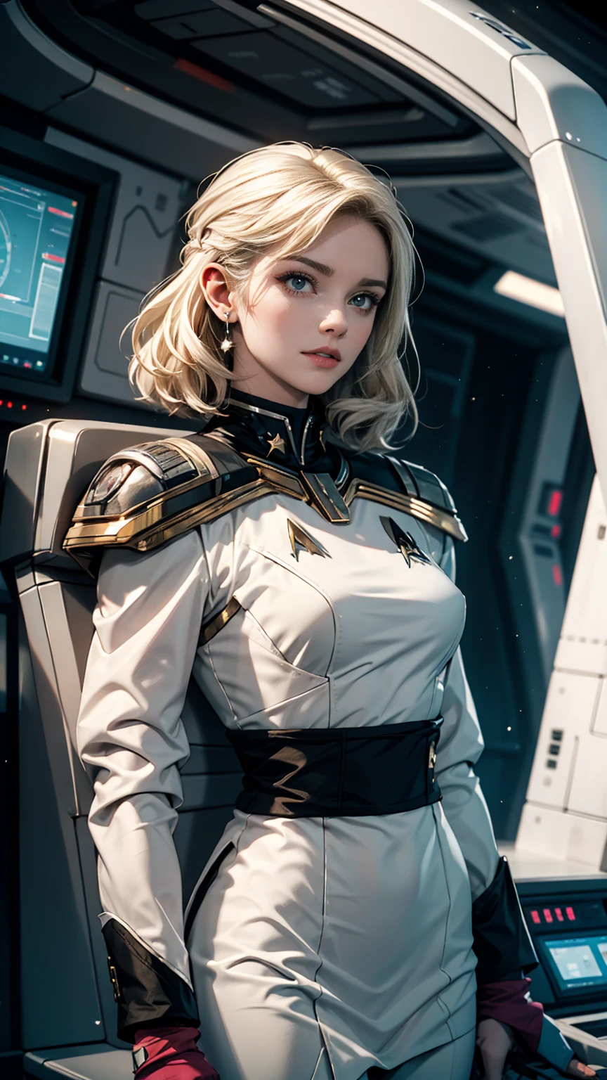 White woman、Platinum Blonde、Star Trek Uniforms、Inside the Star Trek ship