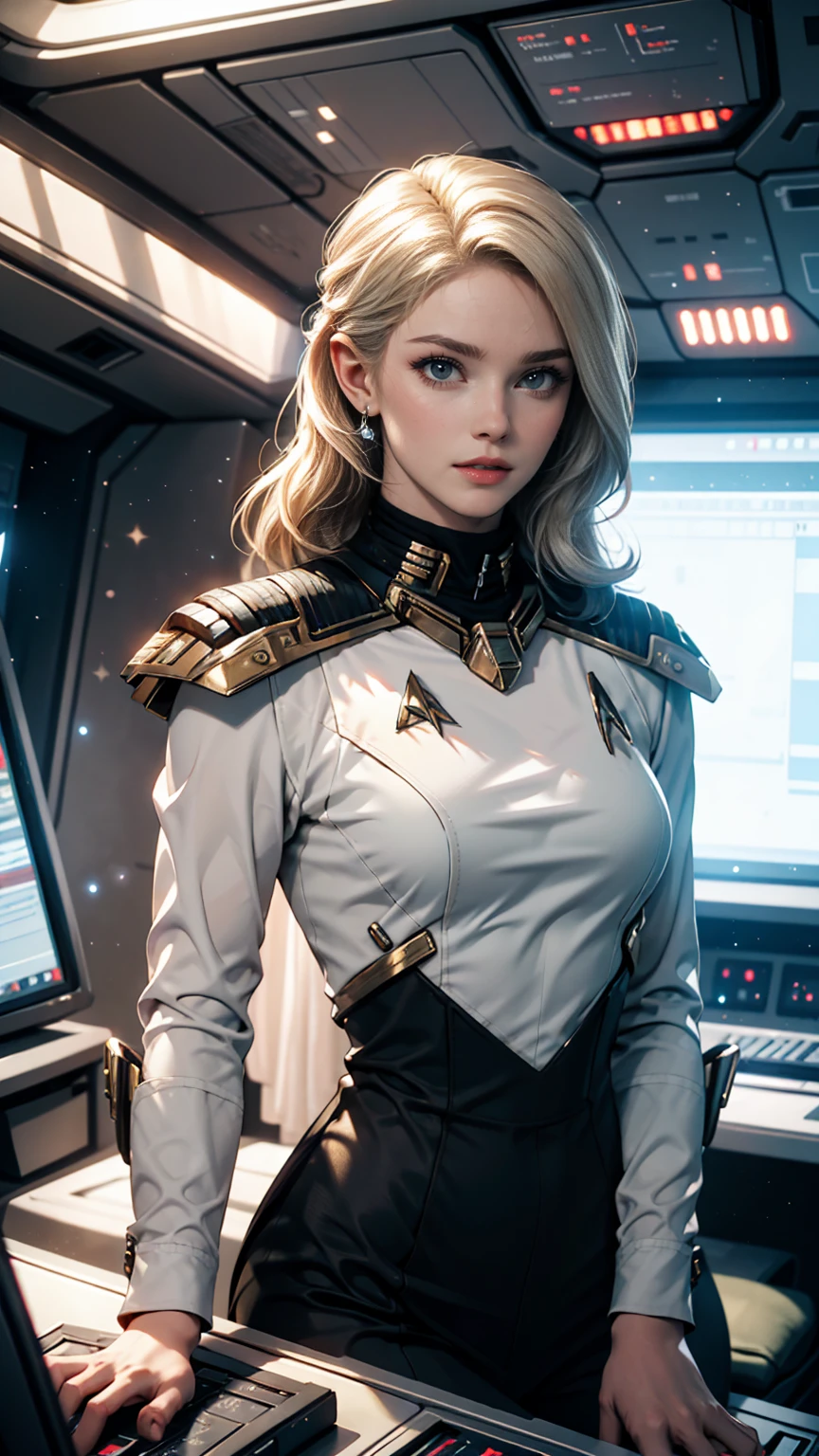 White woman、Platinum Blonde、Star Trek Uniforms、Inside the Star Trek ship