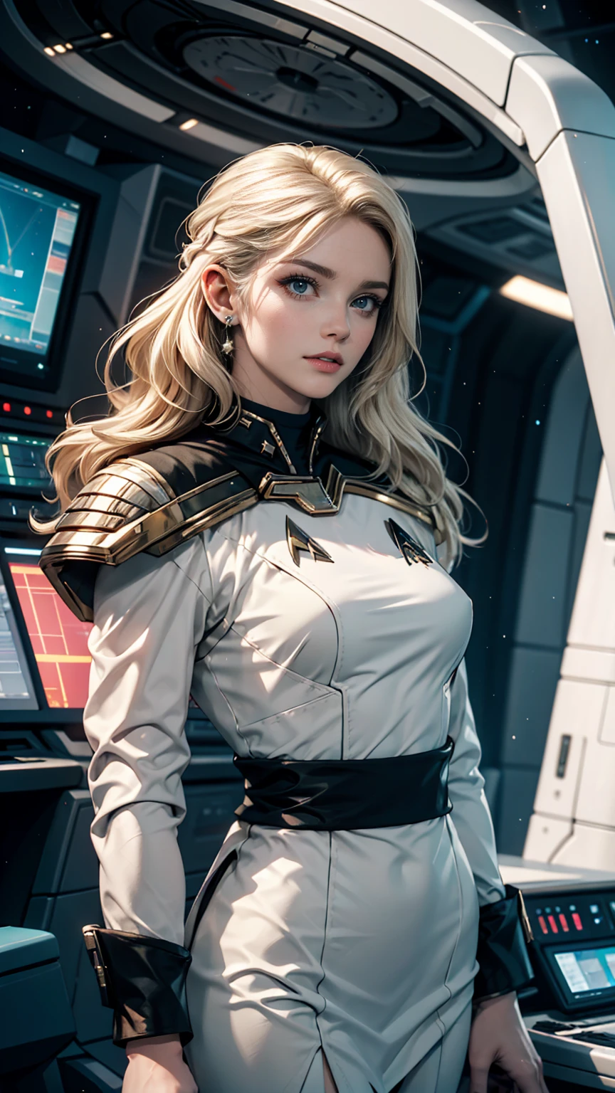 White woman、Platinum Blonde、Star Trek Uniforms、Inside the Star Trek ship