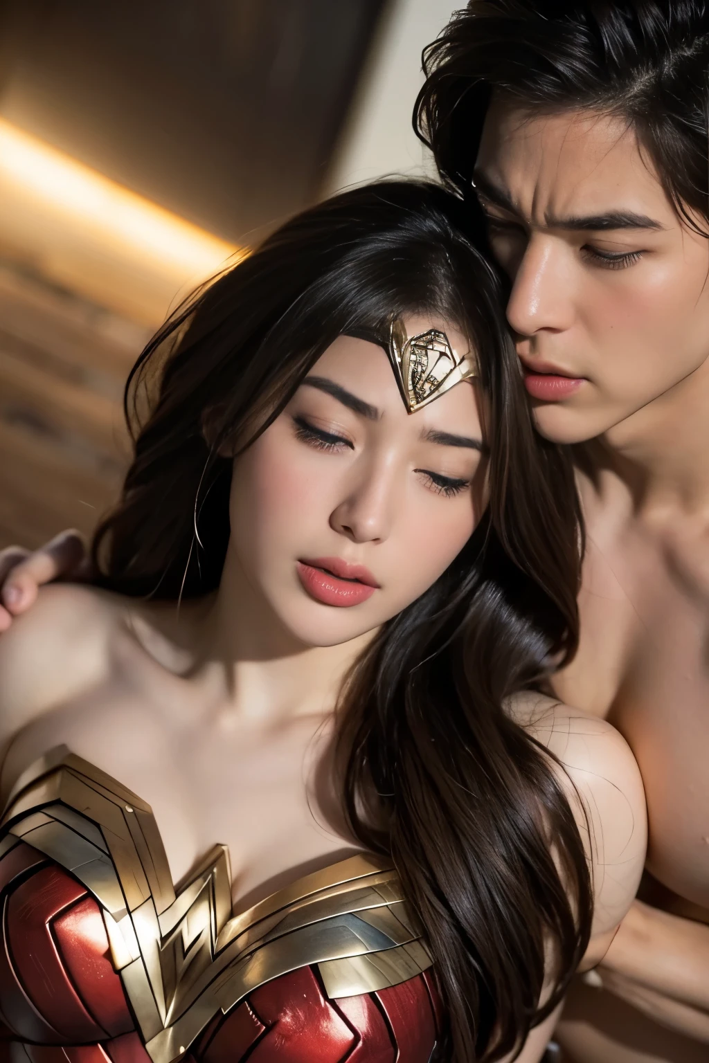 私はWonder Womanです、完璧なWonder Womanの衣装,On all fours,A man mounts me、Hug from the front,お姫様Hugged,Hugged,Being strangled,You can hold it,Leaning on the man,Hugged,Can be lifted,Men lick my face with their tongues,The guys lick my head with their tongues,Men lick my hair with their tongues,My body is licked by men,sleeping face,Close ~ eyes,Open your mouth,Tired face,Face of Suffering,sleeping face,Being slapped in the face,Getting punched in the face,Fighting with men,Fight with the men,Surrounded by men,,Caught between the men,Being held back by men,Entanglement with males, Attacked by men,Brown Hair, masterpiece、beautiful girl、fine 目、puffy eyes、highest quality, 超High resolution, (reality: 1.4), Cinema Lighting,so beautiful、Beautiful Skin、(超reality的な)、(High resolution)、(8k)、(Very detailed)、(beautiful and fine 目)、(Very detailed)、 Detailed face、Diagonal bangle hair、Brown Hair、20-year-old、Wonder Womanのコスプレ,Wonder Woman