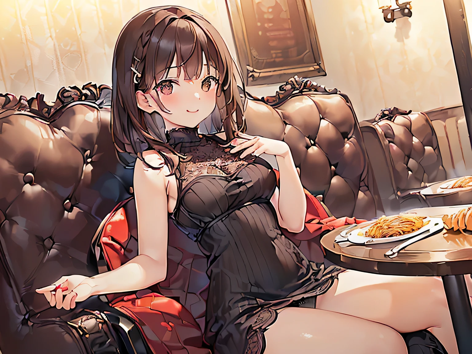 (Masterpiece, highest quality, high resolution, realistic photos, realistic looking skin:1.1),
(The woman is sitting in a waiting chair at a pasta restaurant waiting to be shown to her seat:1.5),
(She is wearing a short dress and her legs are crossed, revealing her panties: 1.8),
(She is smiling: 1.5),
(She is wearing a red mini knit dress:1.5),
(She is wearing a mini dress made of ribbed material which shows off her body line:1.5),
(She is wearing brown knee-length boots: 1.5),
(Panties are black lace with a pattern: 1.5),
(She has medium brown hair: 1.5),
(Location: waiting chair in a pasta restaurant:1.5),
1 Japanese girl, solo, full bodied esbian, beautiful eyes, glowing eyes, glowing thighs, NSFW
