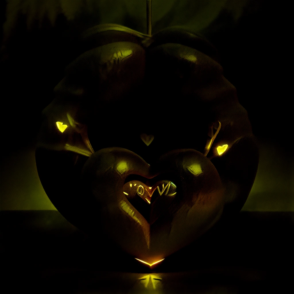 A captivating 3D rendering of a luxurious crystal heart, intricately engraved with the name "LOVE , I Love You" in bold, cursive gold typography. The heart emits a warm, golden glow, contrasting beautifully against the backdrop of illuminated trees and twinkling gold balloons. The festive atmosphere is further enhanced by the presence of the heart, which exudes elegance and sophistication. This enchanting creation masterfully combines complex design, a celebratory ambiance, and exceptional 3D rendering, making it the perfect addition to any festive occasion. The blend of illustration, photography, product design, typography, and 3D rendering creates an unforgettable and visually captivating experience., typography, illustration, photo, product, 3d render