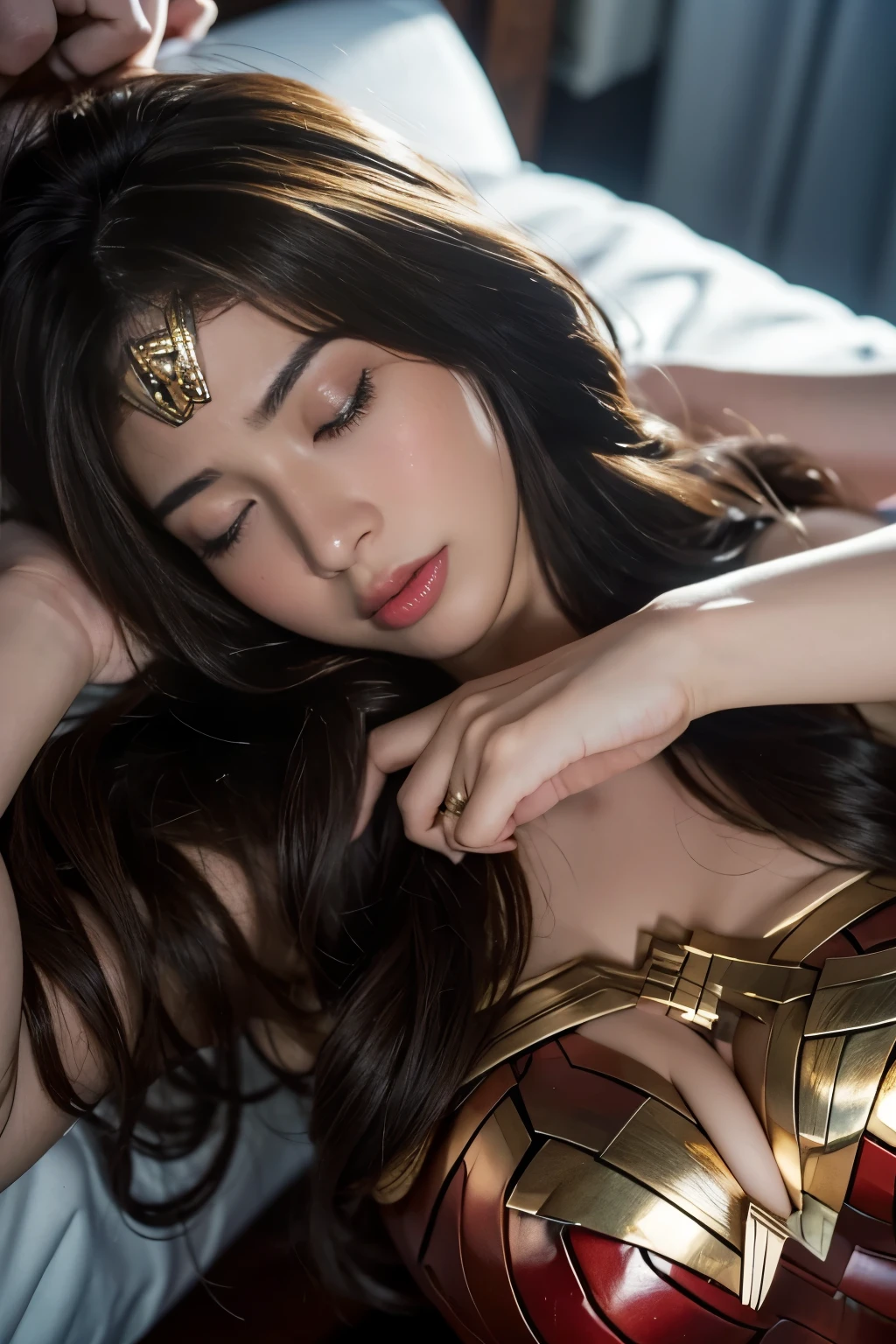 私はWonder Womanです、完璧なWonder Womanの衣装,On all fours,A man mounts me、Hug from the front,お姫様Hugged,Hugged,Being strangled,You can hold it,Leaning on the man,Hugged,Can be lifted,Men lick my face with their tongues,The guys lick my head with their tongues,Men lick my hair with their tongues,My body is licked by men,sleeping face,Close ~ eyes,Open your mouth,Tired face,Face of Suffering,sleeping face,Being slapped in the face,Getting punched in the face,Fighting with men,Fight with the men,Surrounded by men,,Caught between the men,Being held back by men,Entanglement with males, Attacked by men,Brown Hair, masterpiece、beautiful girl、fine 目、puffy eyes、highest quality, 超High resolution, (reality: 1.4), Cinema Lighting,so beautiful、Beautiful Skin、(超reality的な)、(High resolution)、(8k)、(Very detailed)、(beautiful and fine 目)、(Very detailed)、 Detailed face、Diagonal bangle hair、Brown Hair、20-year-old、Wonder Womanのコスプレ,Wonder Woman