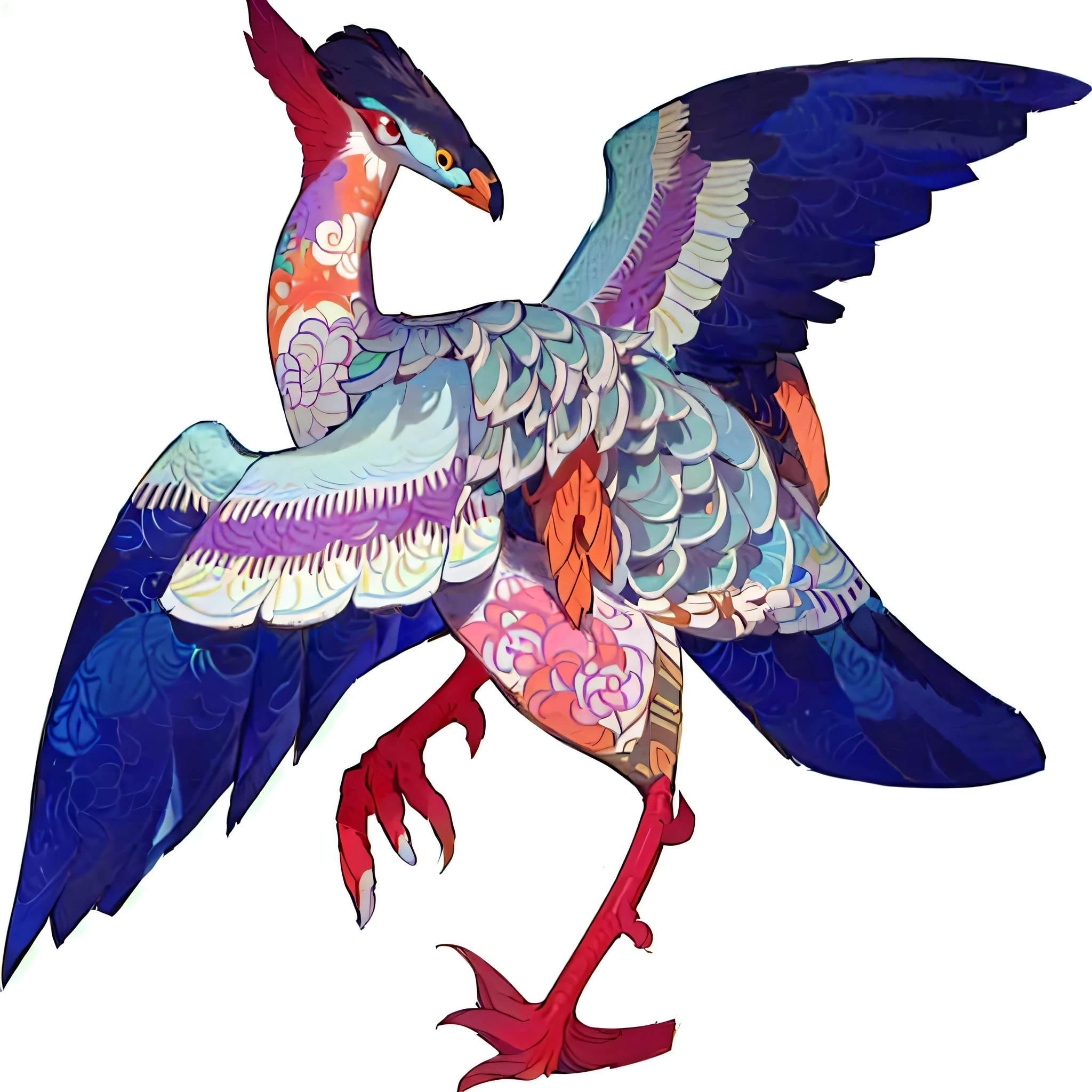 Close-up of a bird,The background is colored,There is also a red and blue bird, Cloisonne, Inspired by Itcho Hanabusa II, flying mythical beasts, gujian, By Wen Boren, Inspired by Itcho Hanabusa, Water, Intricate details?, Inspired by the True Ancestor Hōzan