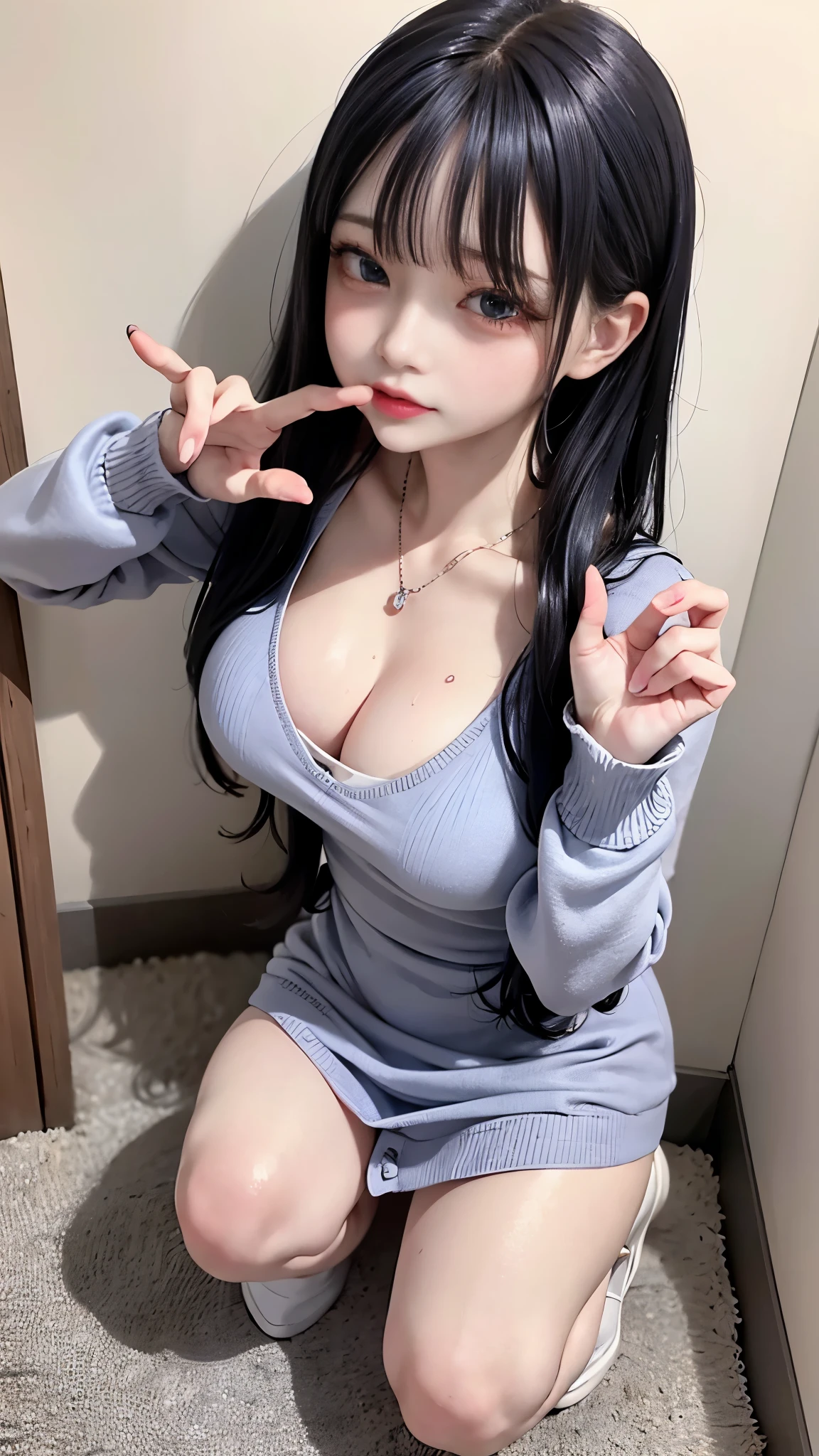masterpiece,highest quality,One girl,blush,
(Familiar, masterpiece, highest quality, Complex),
(((big 胸,))), (POV:1.5, fellatio gesture:1.3, squat:1.5),(((sweat,steam)))、(Open your mouth wide),(Top view:1.2),
Cute eyes, Beautiful Face, Perfect round ass,
Fit and body, emale Pervert,
toilet、squat、Open your mouth wide、saliva、From feet to head、
alone, Pale skin,
blue eyes, ((Beautiful mature woman)),
(Grey tight long dress with plunging neckline:1.2/ & Lightweight cardigan), clavicle、Lazy face、/Black Hair/, Captivating smile, Mischievous face, Sweat, vapor, Embarrassing, blush, Excited,
、Full body view、Accessories Standing)、stylish、Genuine、
