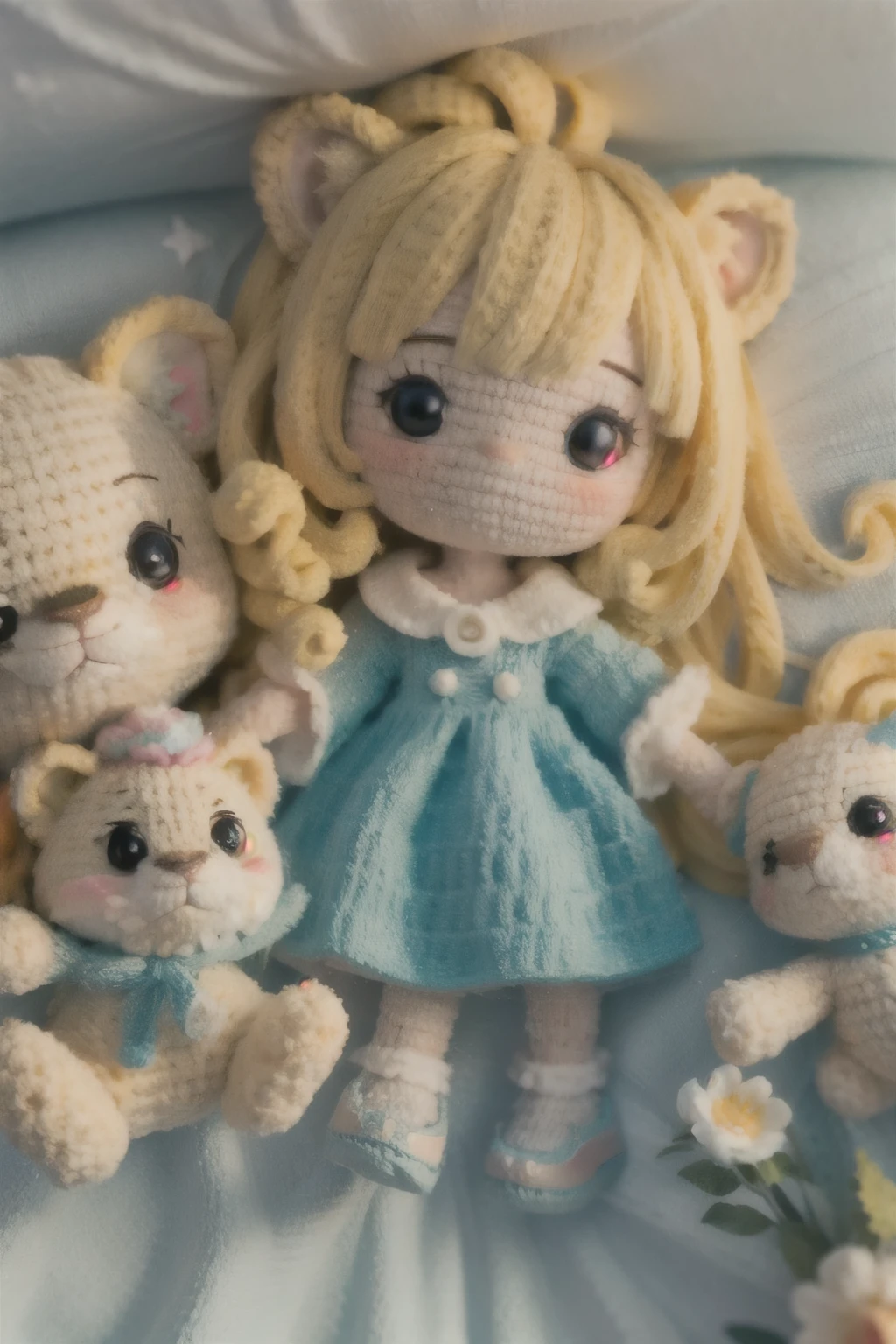 A dreamlike collaboration between a cute lion and a 、Girls in vibrant colors