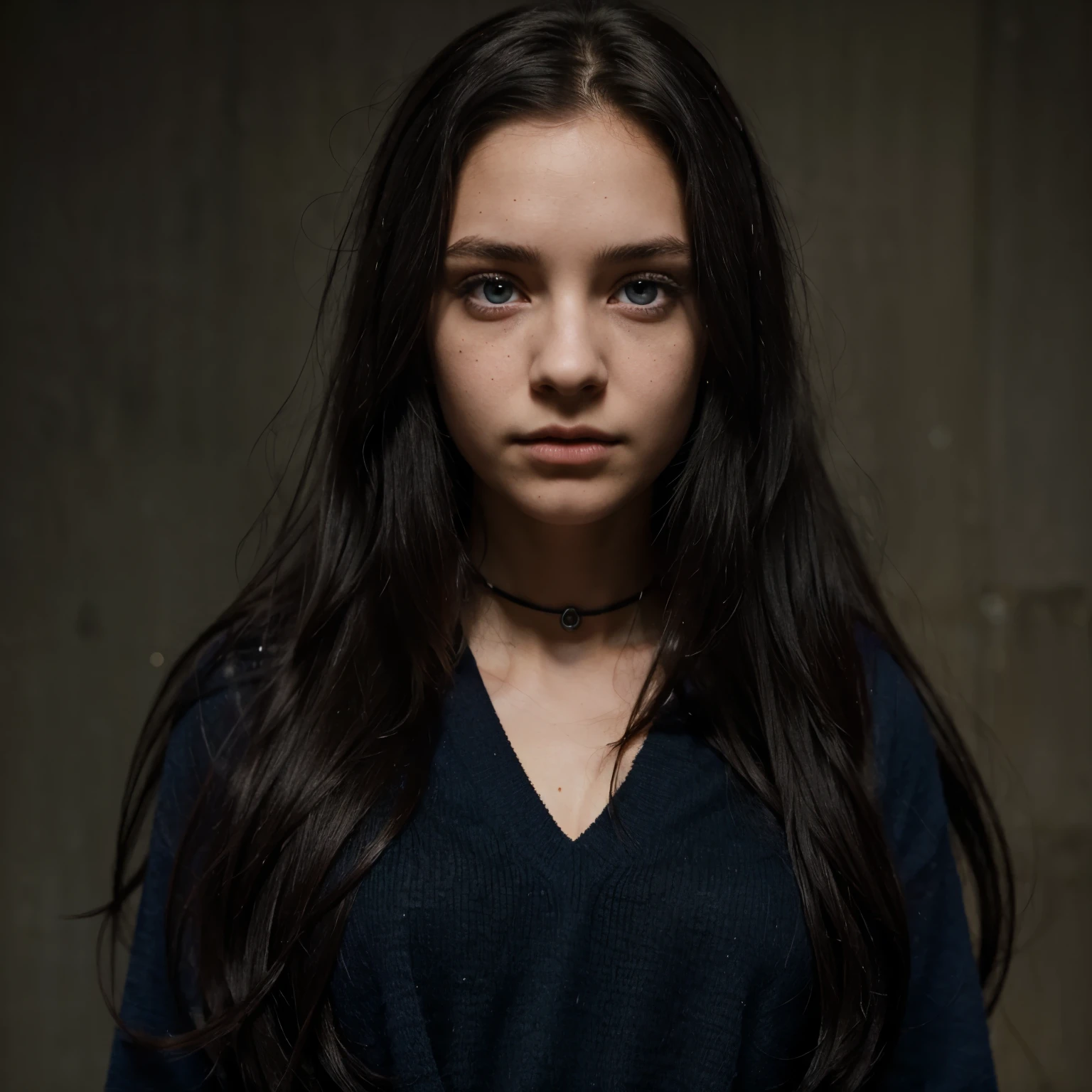 a women adolescent from hogwarts with black long and wavy hair, blue eyes and a little mole under the eye.
She’s a magician. She has a serious stare