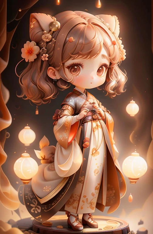 With a girl, Little、amber, , Medium Light Brown, Luxury Fabric, jitter, Profound,Looking at the audience、Hanfu,whole body