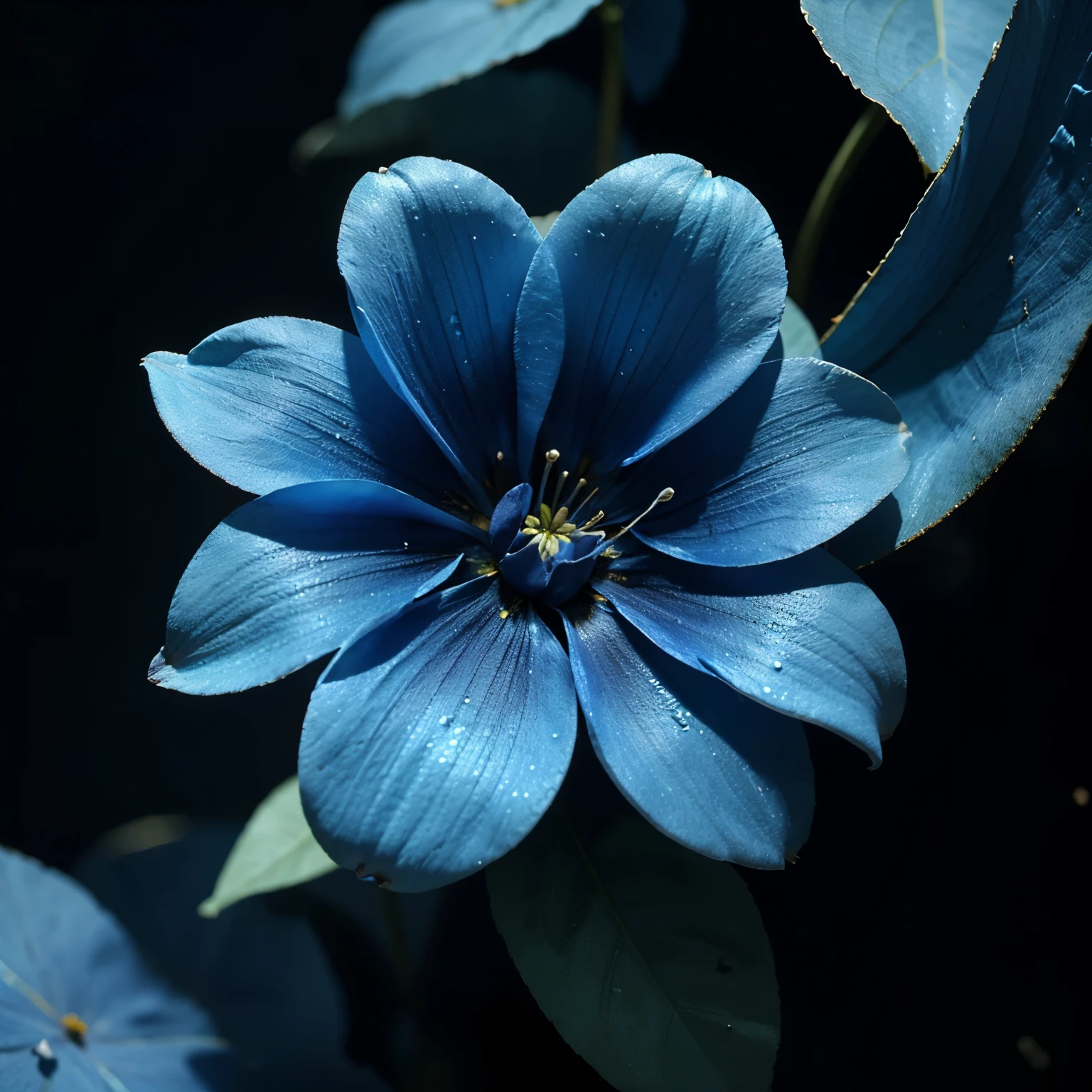 A blue flower petal in 3d, metallic, brilhando
