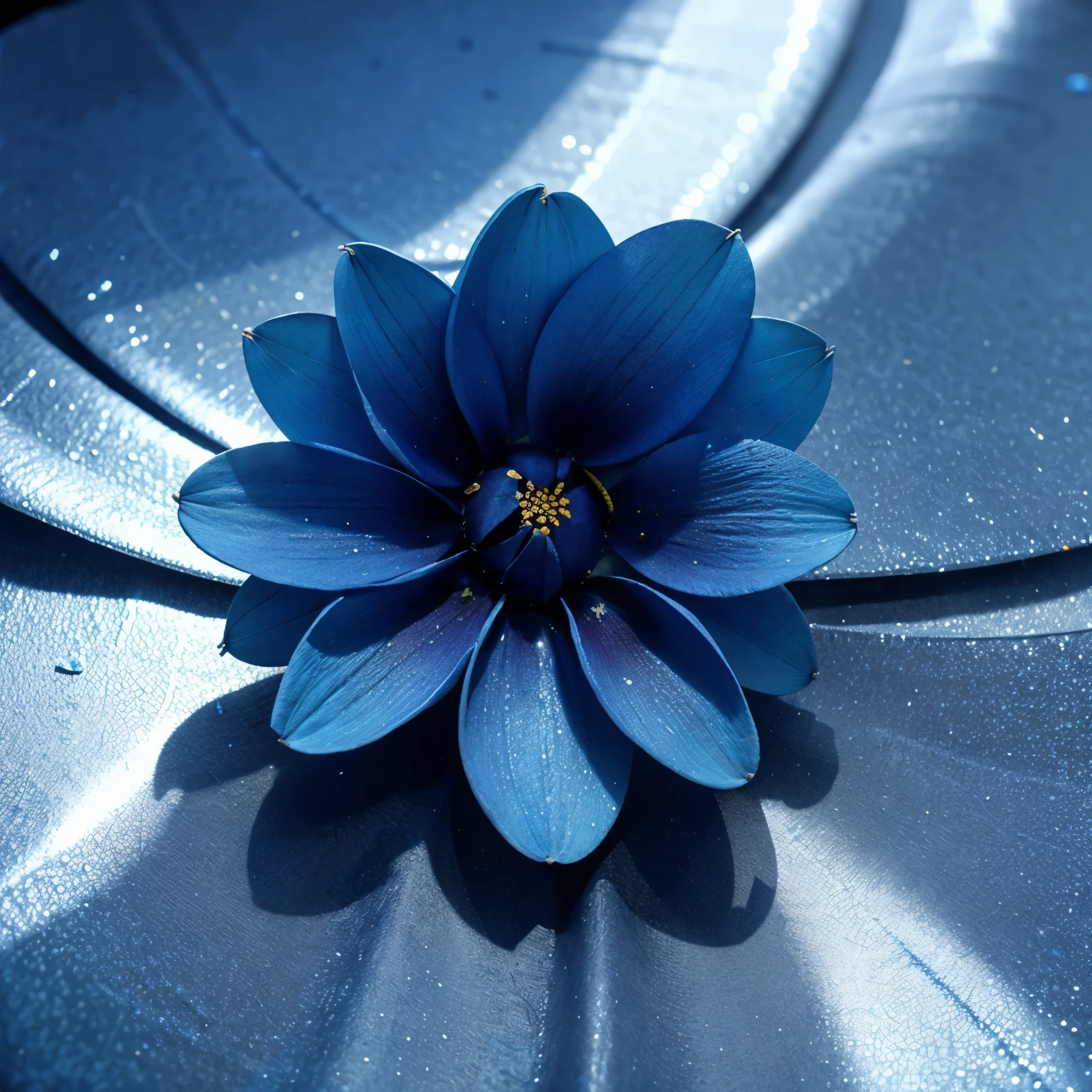 A blue flower petal in 3d, metallic, brilhando
