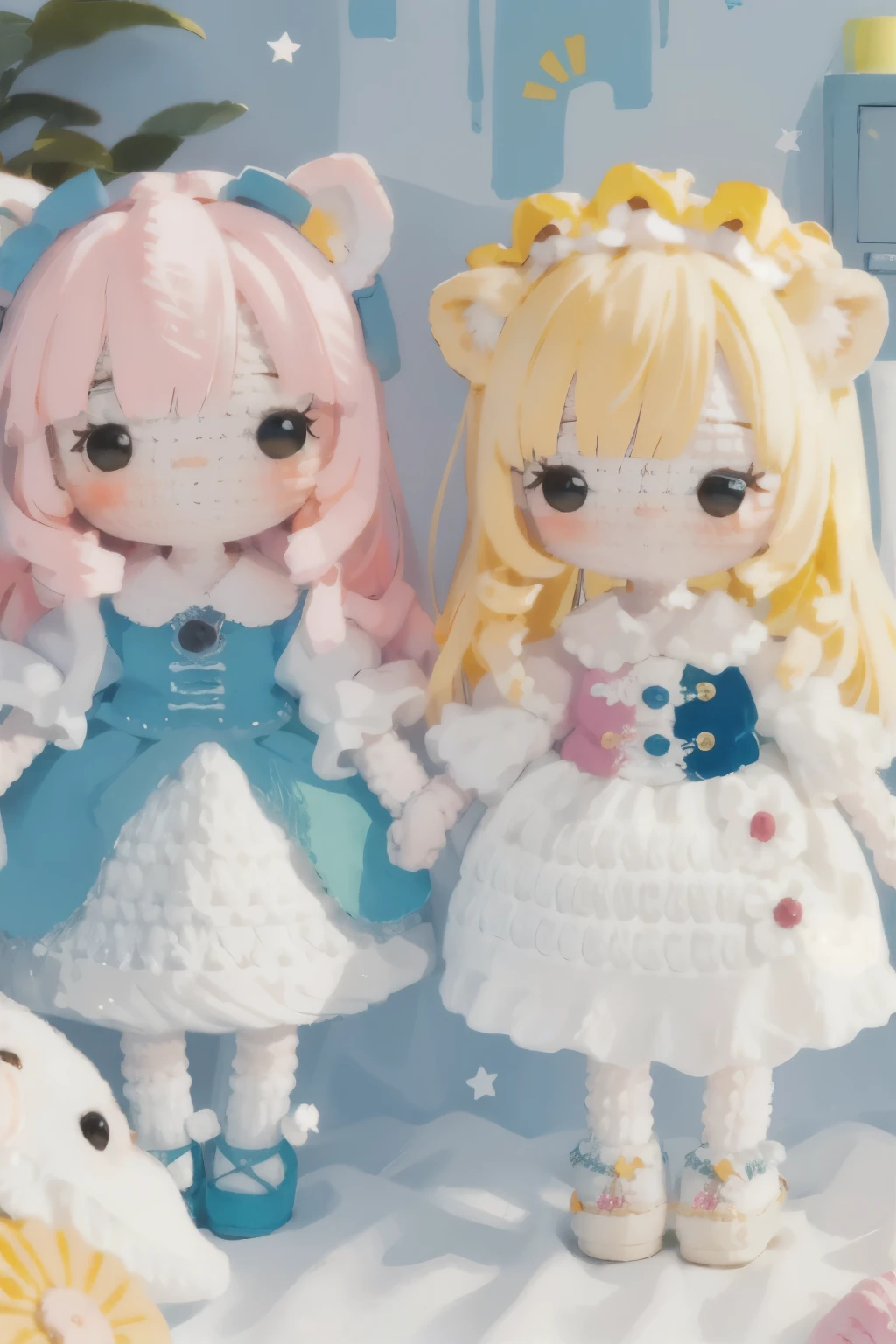 A dreamlike collaboration between a cute lion and a 、Girls in vibrant colors
