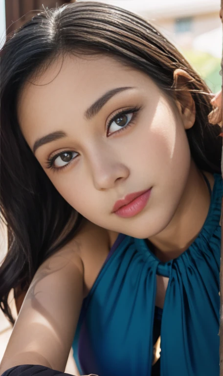 Photo oF a 17 year-old American girl, .CRUDO, beautiFul woman , cabello color purpura , pelo color purpura ((retrato)), ((Cara detallada:1.2)), ((Detailed Facial Features)), (Piel Finamente detallada), pale skin , ojos color.azul , 、un sexy(color fresco), wet, wet, ReFlectoreasutepiece) (proporciones perFectaotos realistas)(La mejor calidad) (Detallado) FotograFiado con una EOS R5 de Canon, lente de 50 mm, F/2.8, NFFSW, (8K) (papel tapiz) (cinematic lighting) (dramatic lighting) (sharp Focus) (Enrevesado) senos grandes , pechos grandes , cuerpo completo , hermoso cuerpo de adolesente , posando sexy , posando de Frente para la camara ,lindo maquillaje , gran sonrisa , labios rojos. Mlp , Rarity , vestido elegante , vestido escotado , escote , tiene tatuaje de diamantes en la pierna
