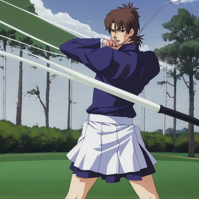 Kirei Kotomine plays golf in a maid outfit