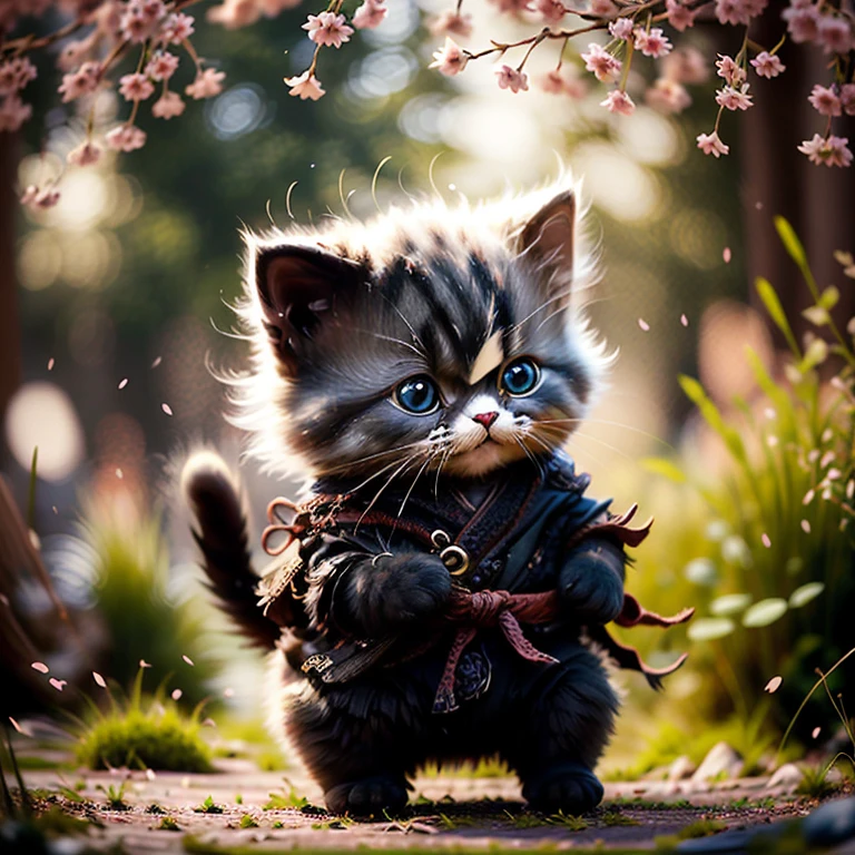 highest quality,Very detailed,Realistic,photoRealistic:1.37),White uniformを着た毛むくじゃらのBlack cat,Adorable,soft,fuzzy,Playful,Expressive blue eyes,small, rounded body,Small feet、Doing Tai Chi,Vibrant colors,Warm lighting,、Black cat、black cat、Are standing、blue skyの背景、White uniform、White uniform、blue sky、Surprised、